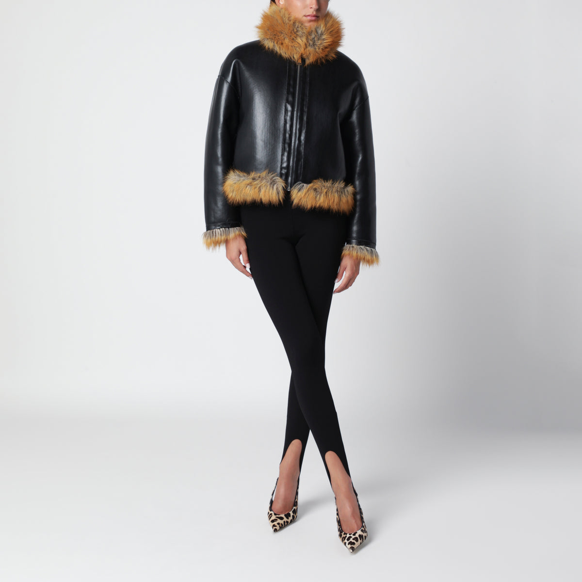 Reversible faux leather zip-up jacket