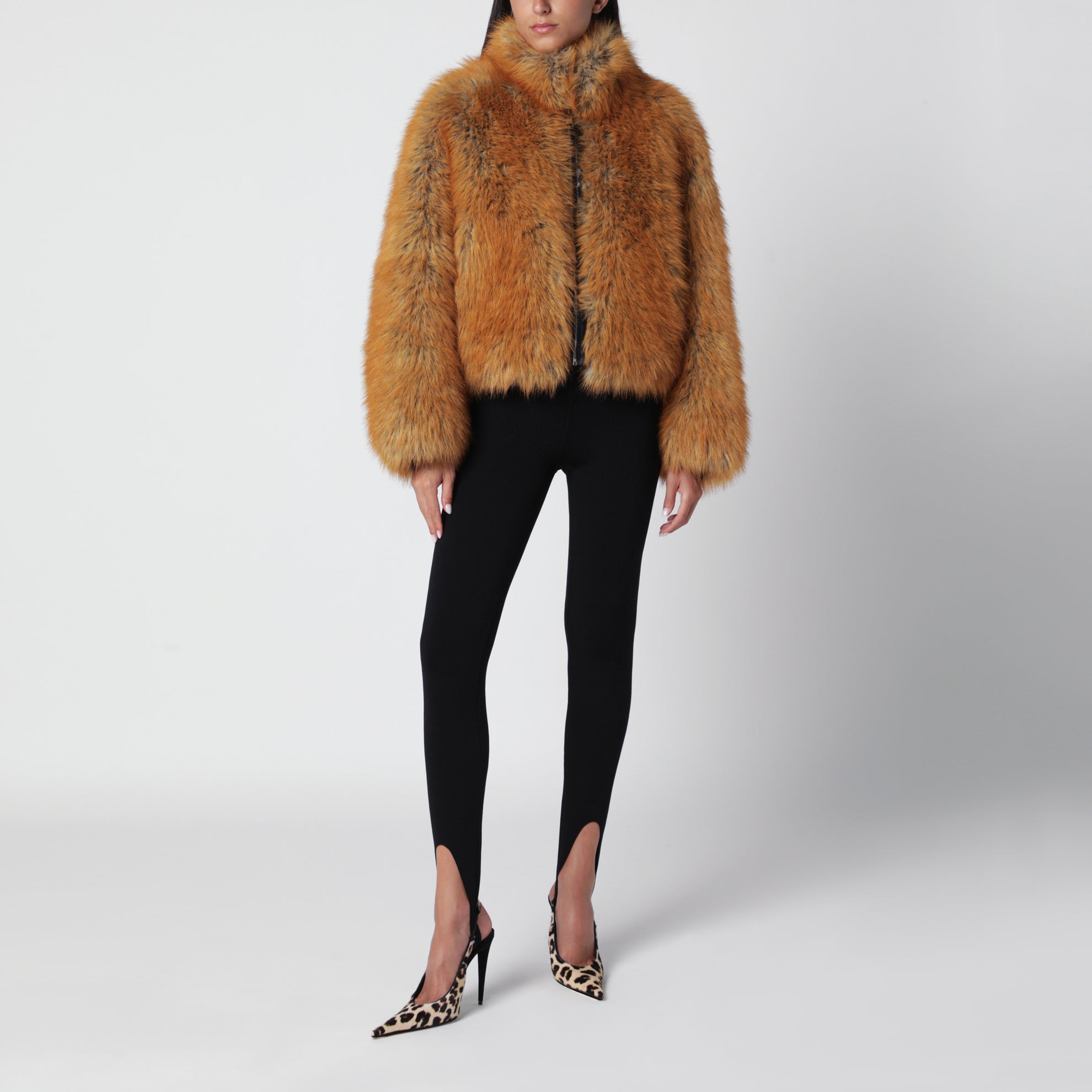 Reversible faux leather zip-up jacket