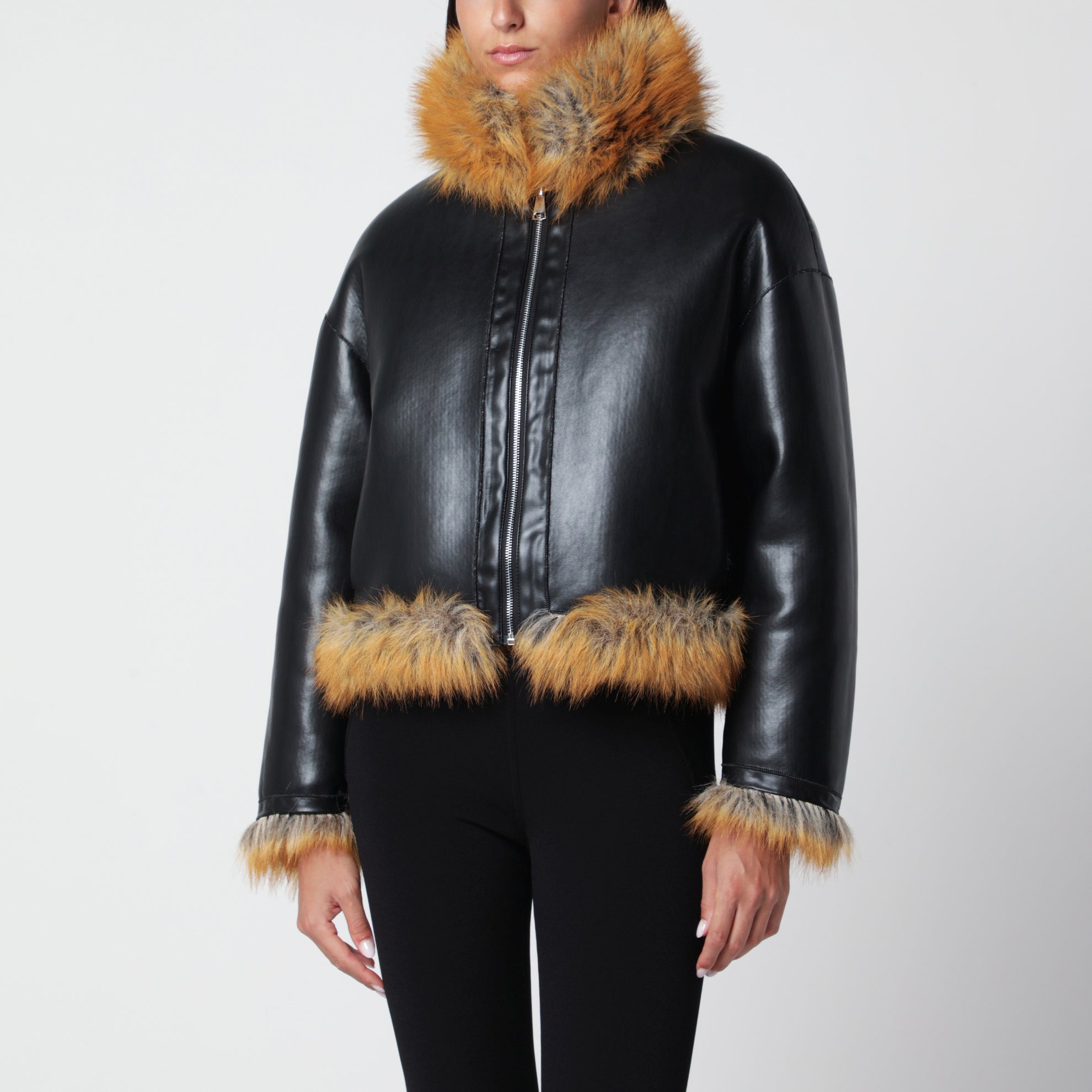 Reversible faux leather zip-up jacket