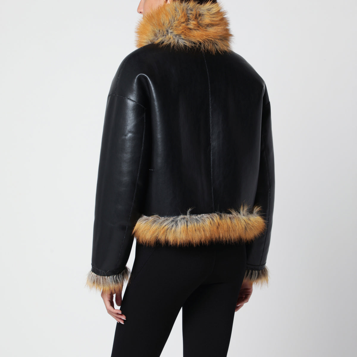 Reversible faux leather zip-up jacket