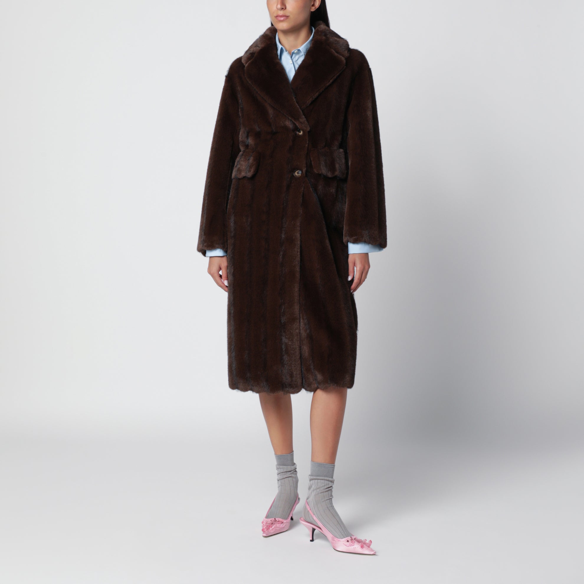 Dark brown faux fur coat