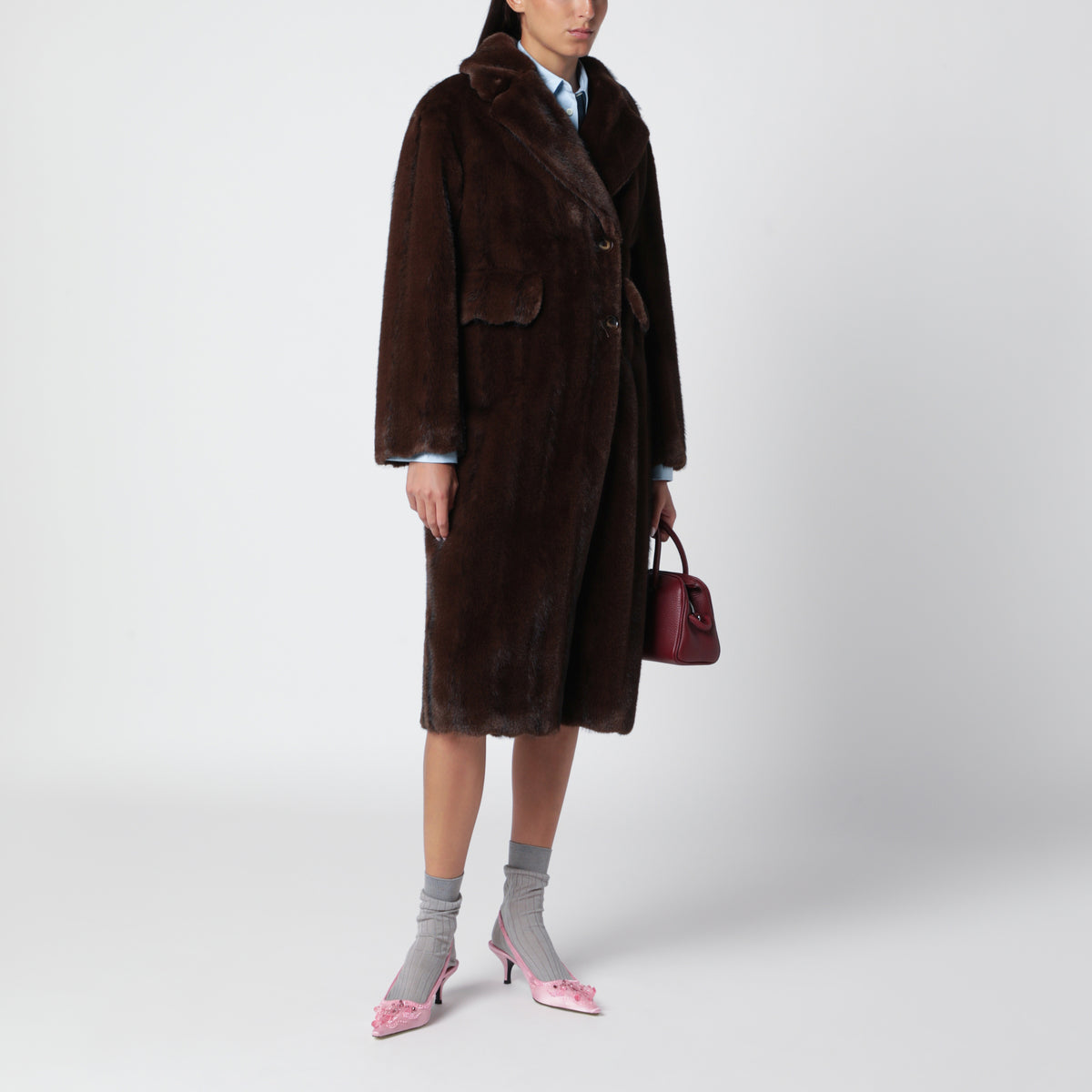 Dark brown faux fur coat