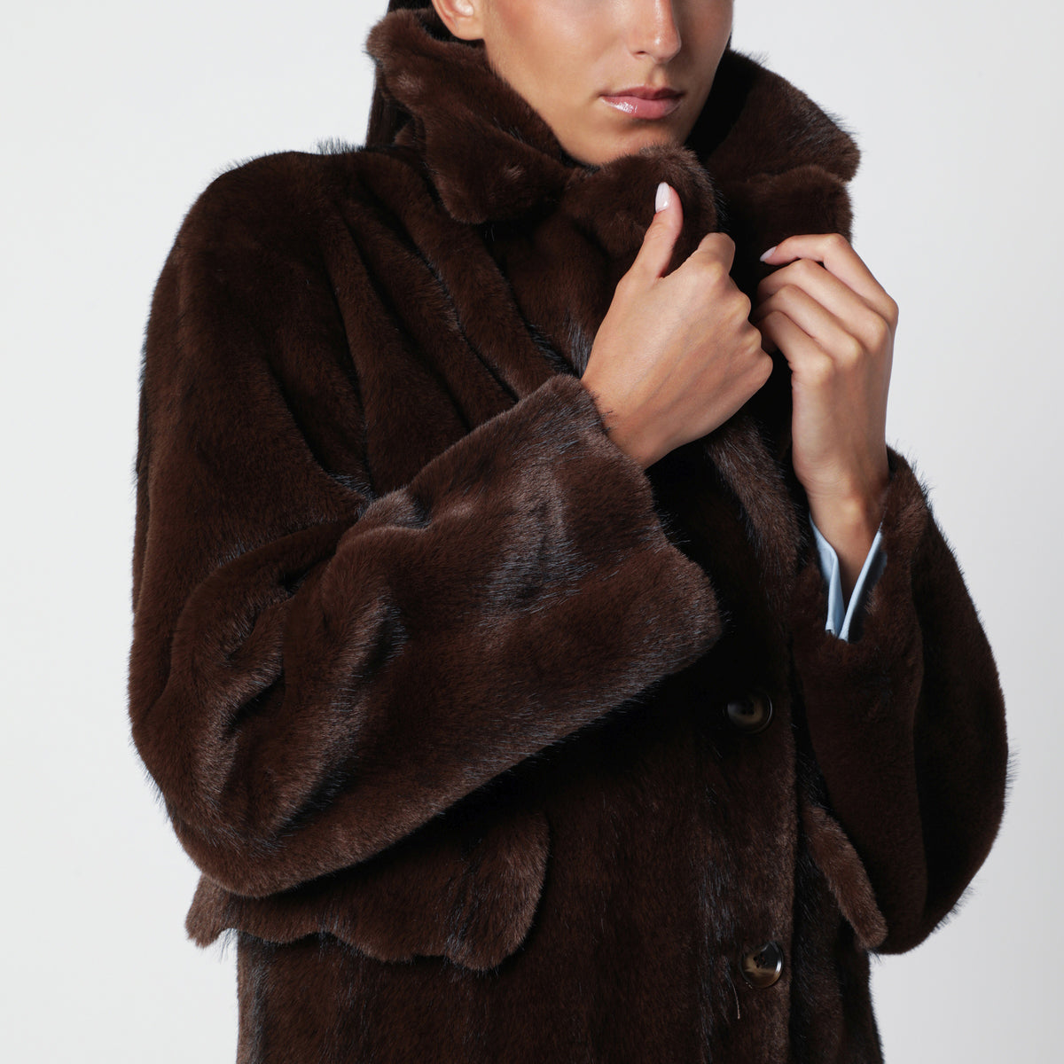 Dark brown faux fur coat