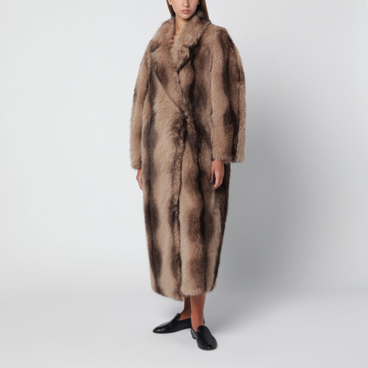 Long shaded brown faux fur coat