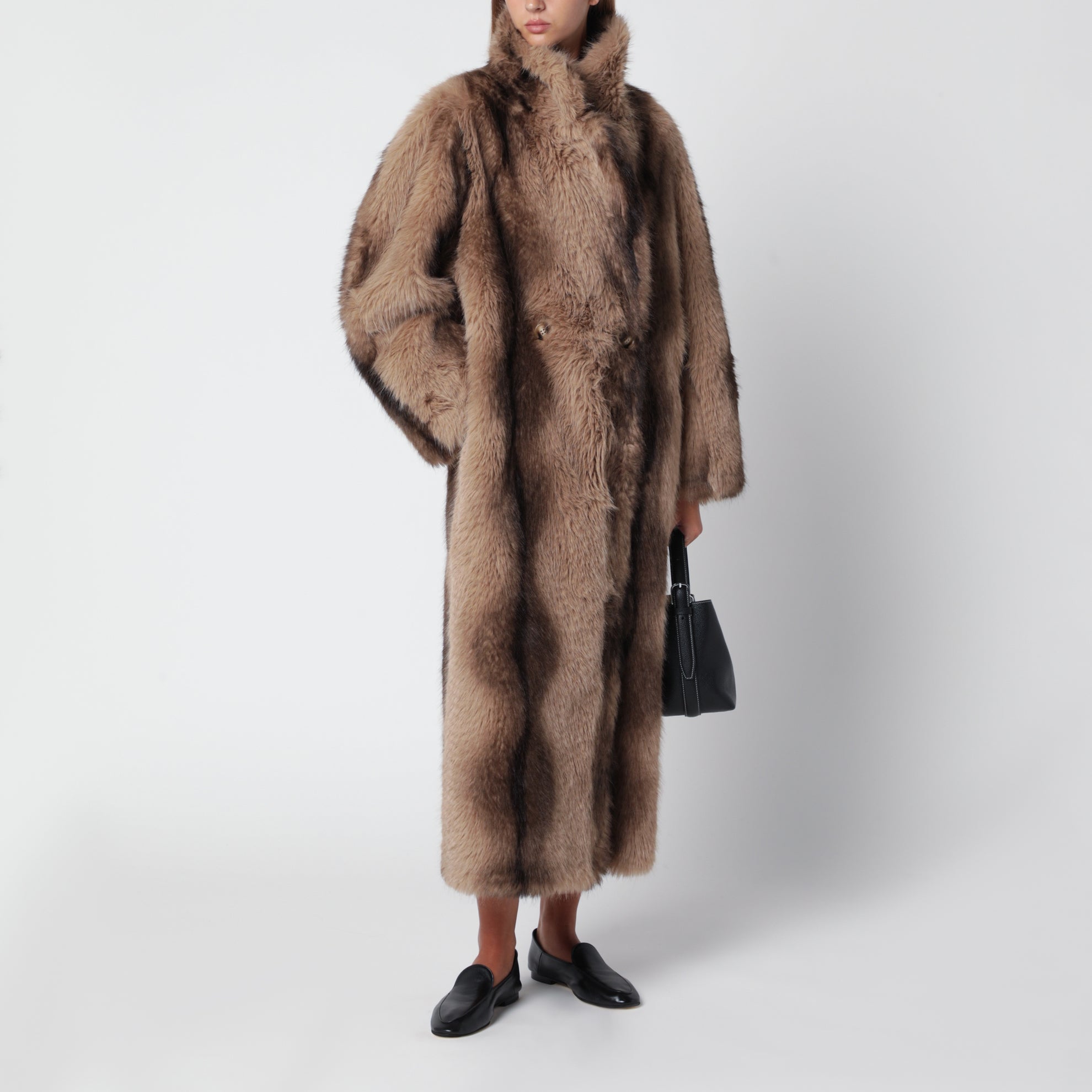 Long shaded brown faux fur coat