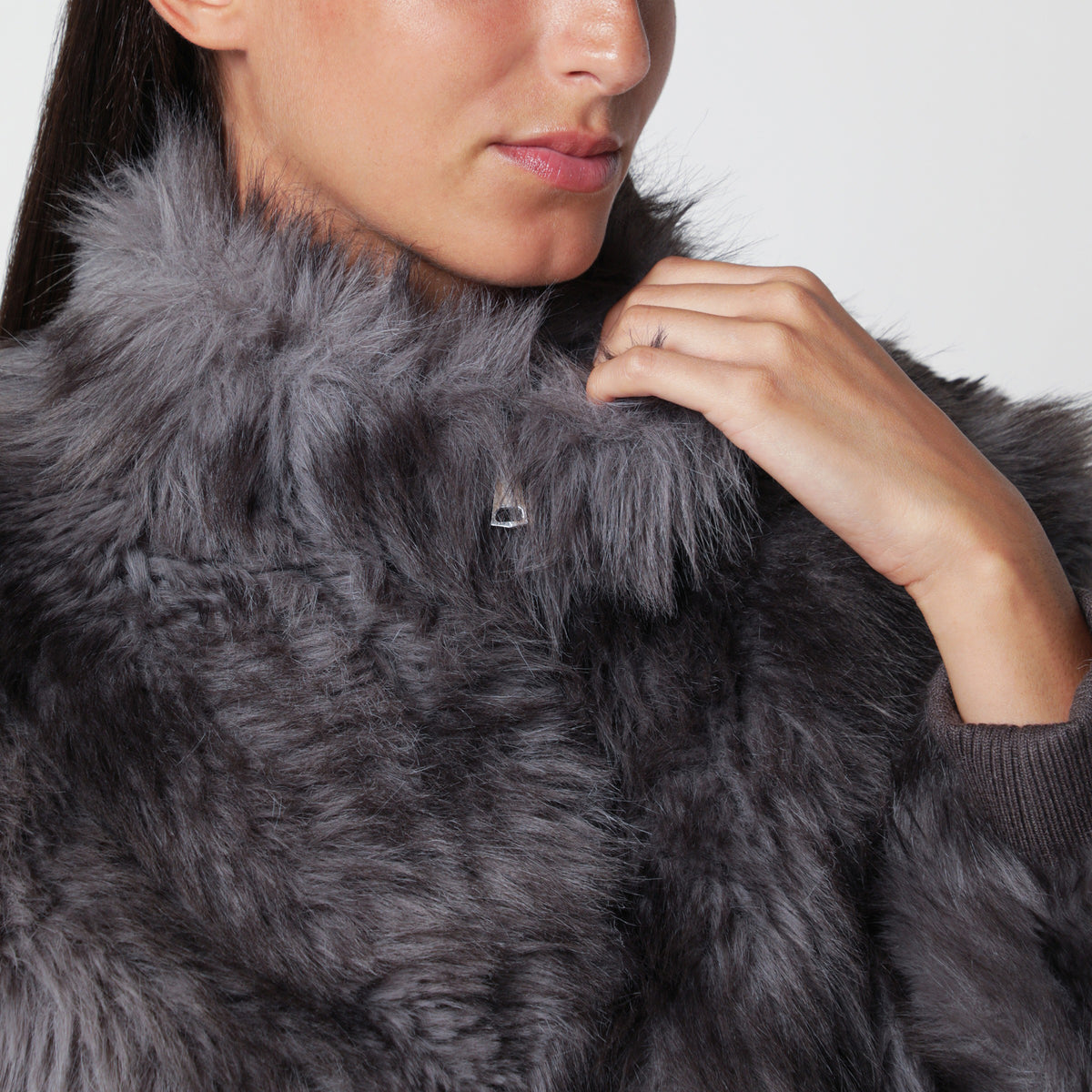 Cropped shaded grey faux fur jacket