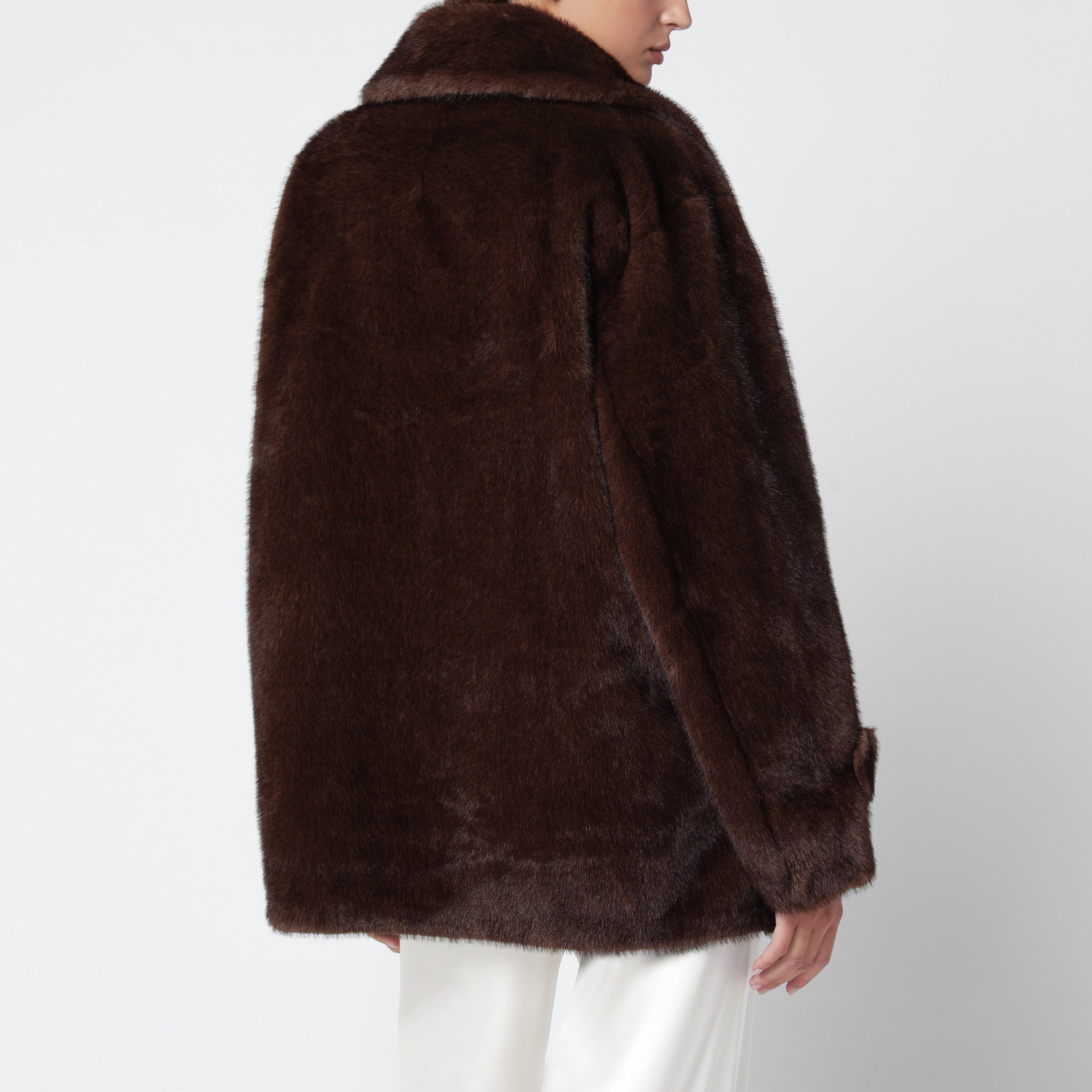 Sword 6644 Dark brown double-breasted faux fur coat | TheDoubleF