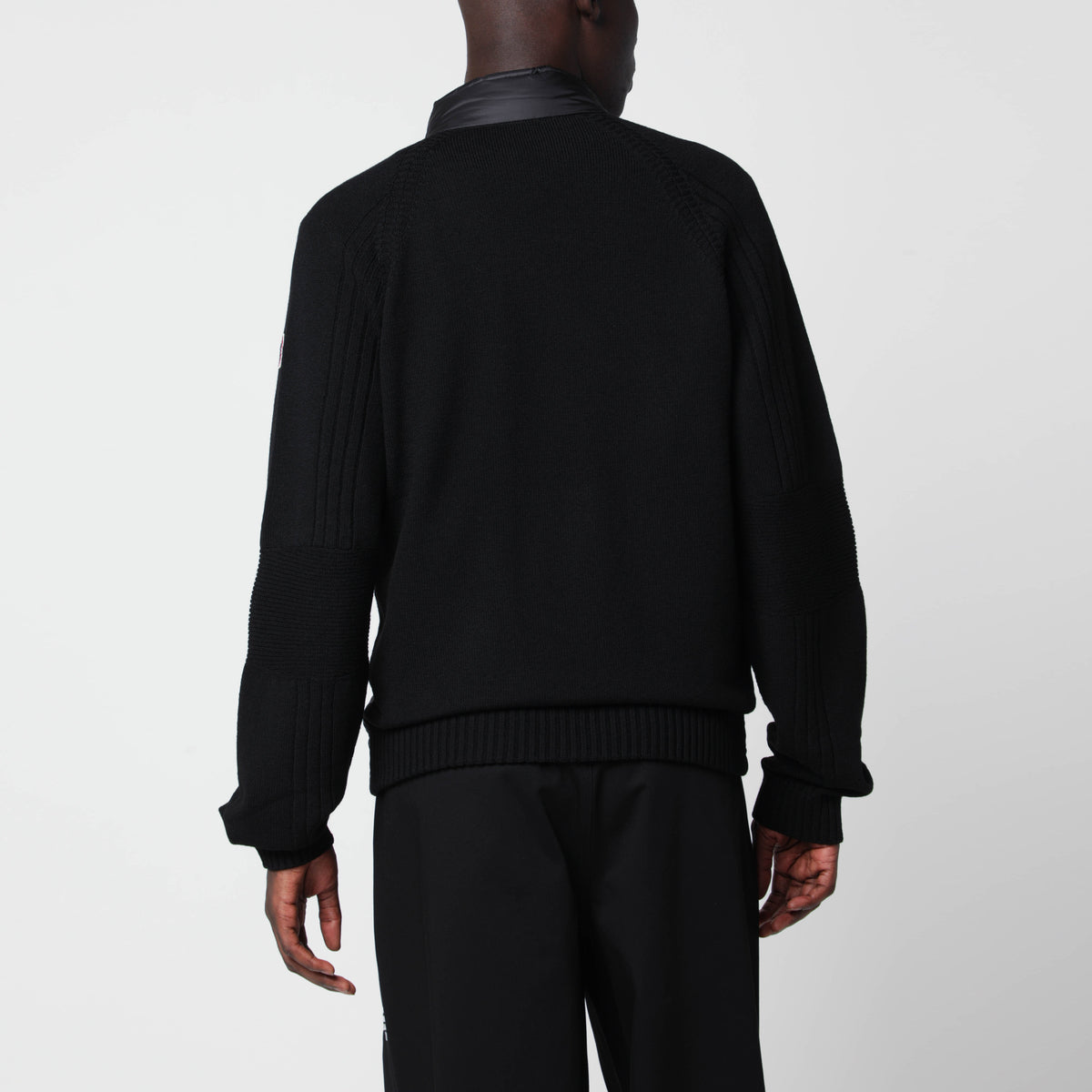 Black padded zip-up cardigan in wool blend