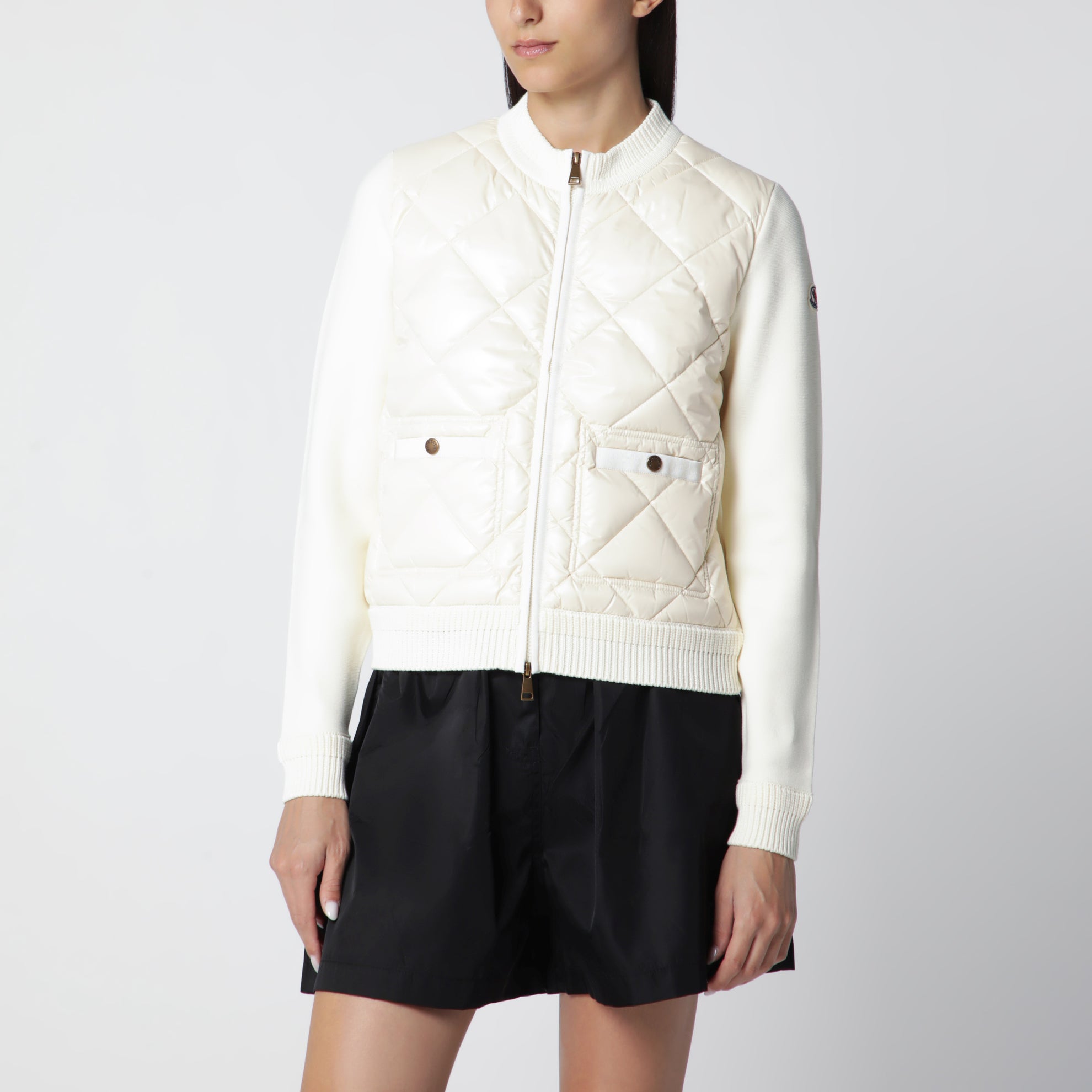 White padded zip-up sweatshirt