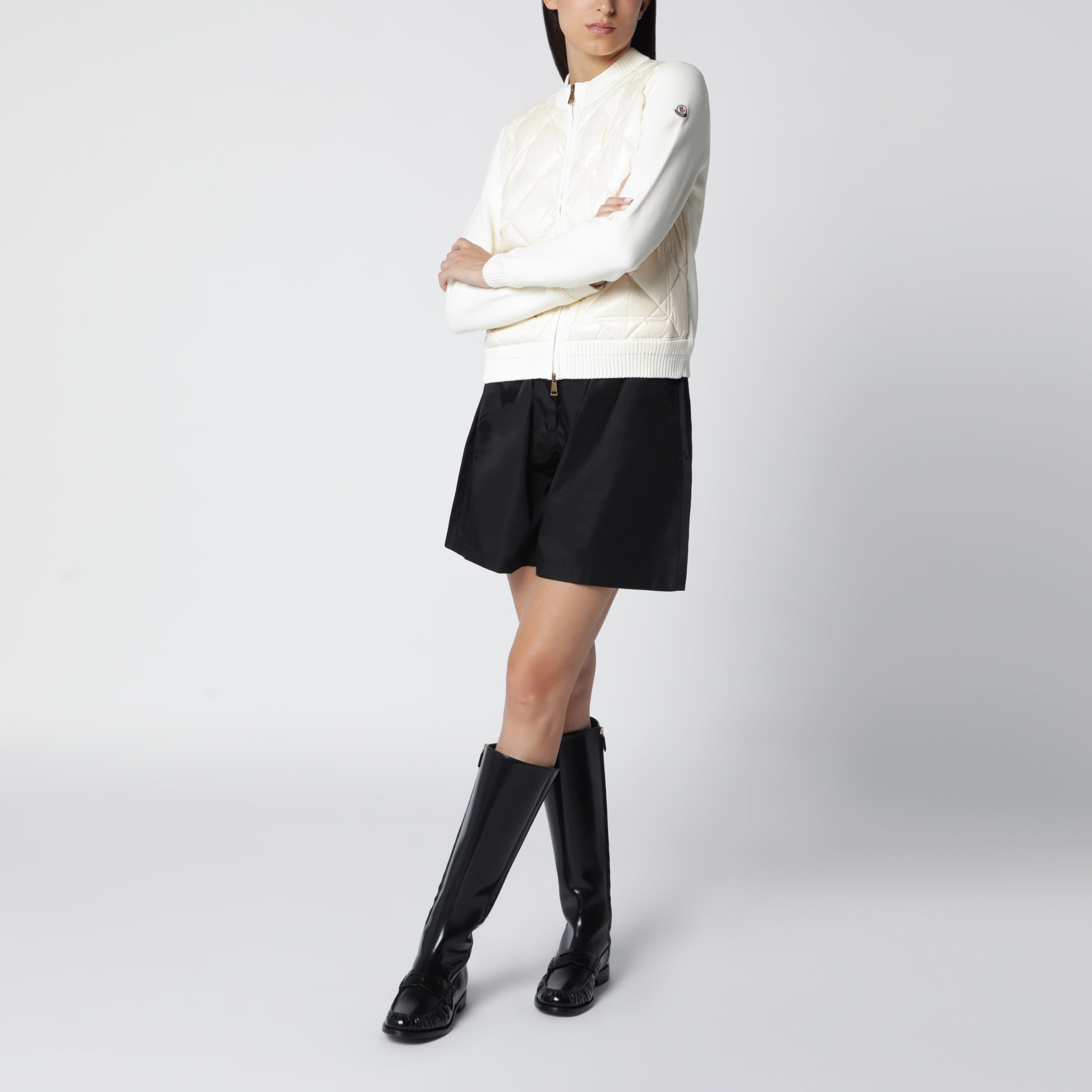 White padded zip-up sweatshirt