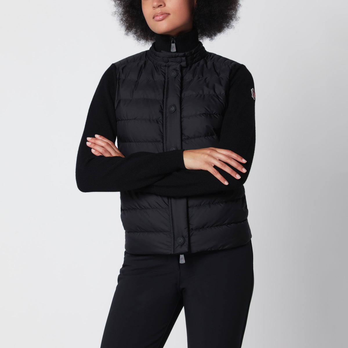 Gilet matelassé noir en laine mélangée