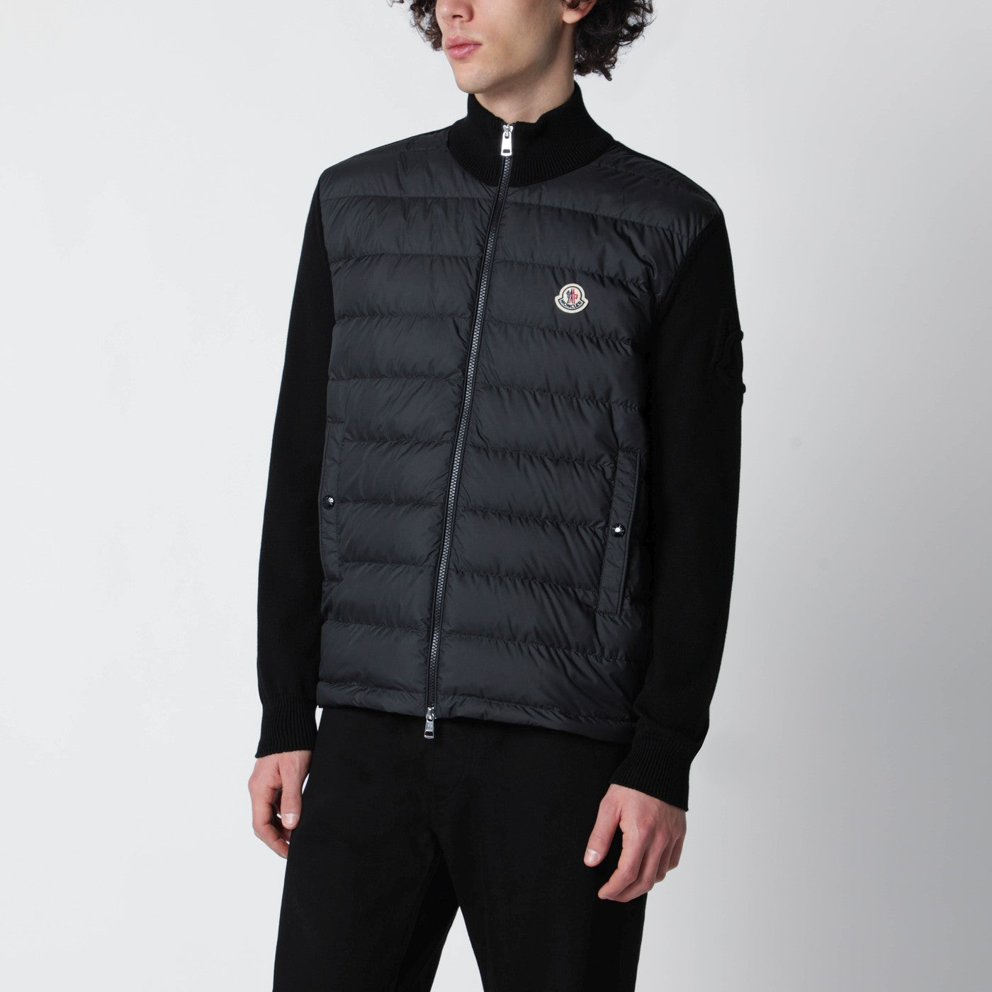 Cardigan imbottito in cotone con zip nero