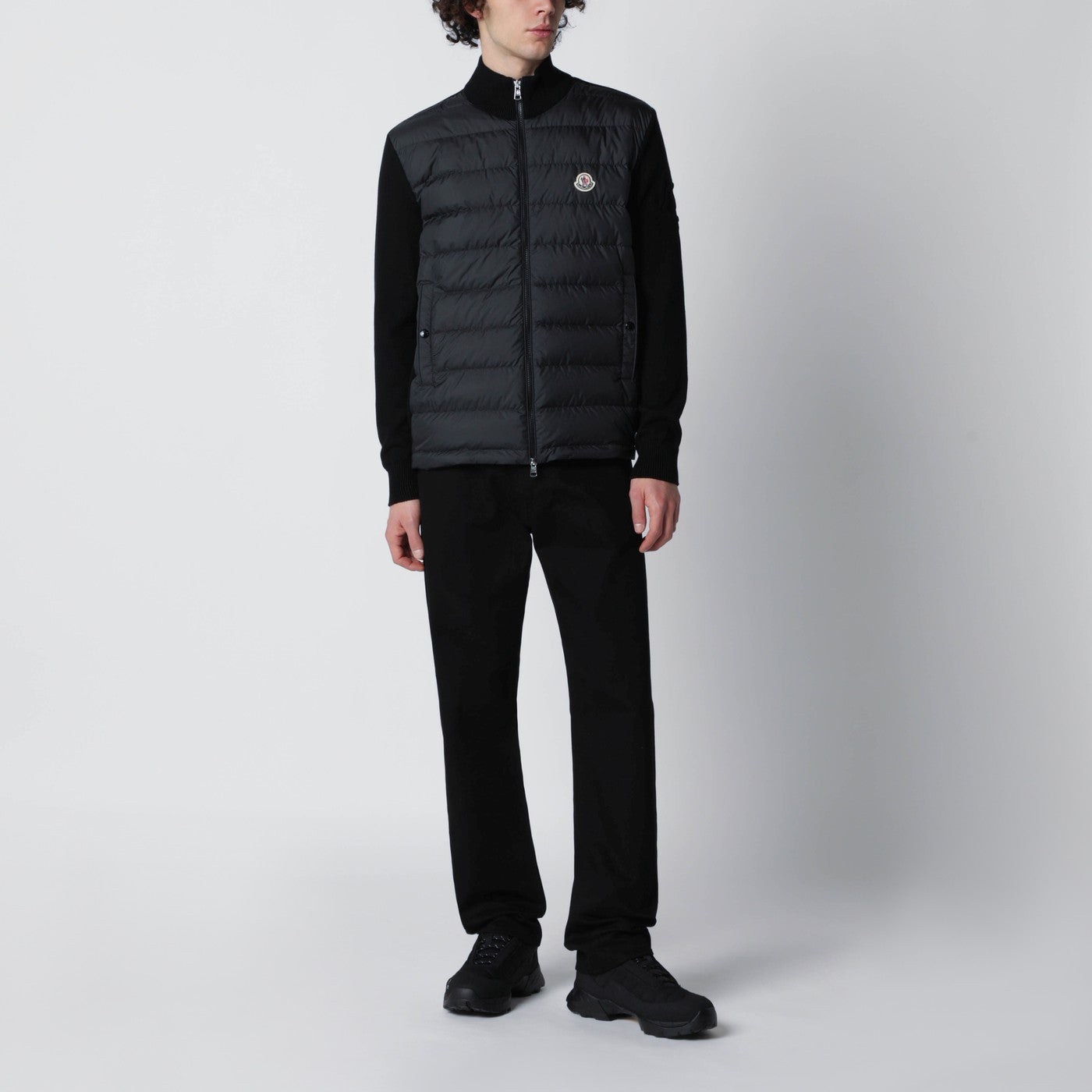 Cardigan imbottito in cotone con zip nero