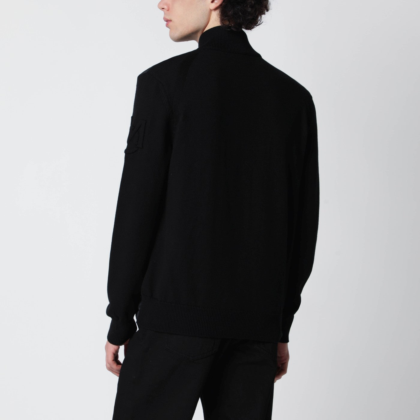 Cardigan imbottito in cotone con zip nero