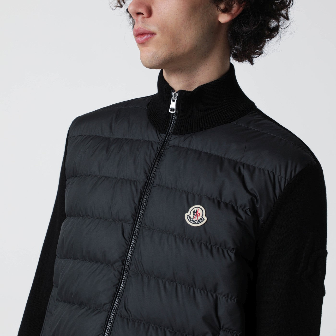 Cardigan imbottito in cotone con zip nero