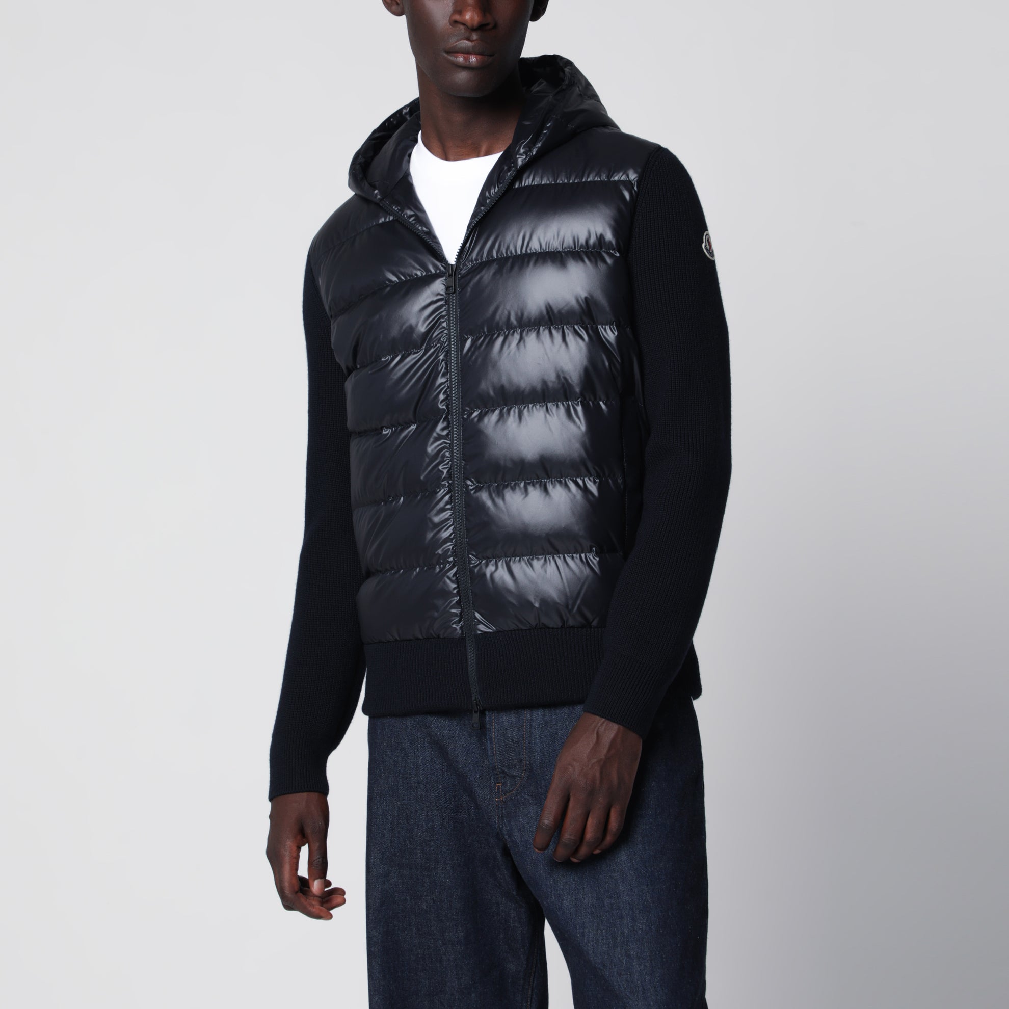 Sweat à capuche zippé en laine matelassée bleu