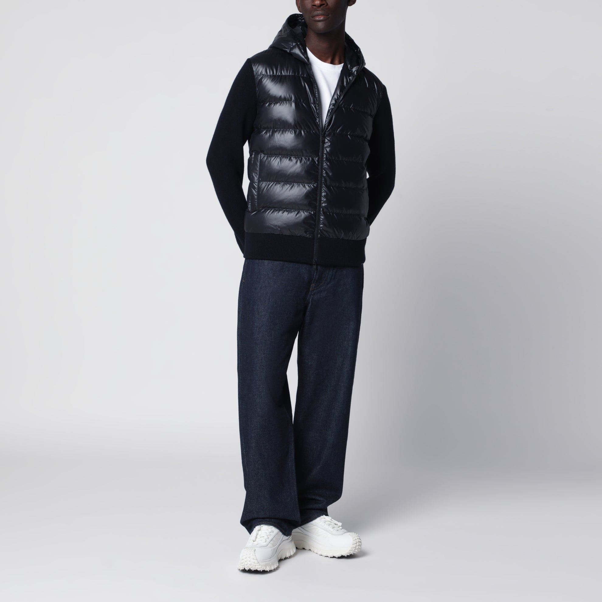 Sweat à capuche zippé en laine matelassée bleu