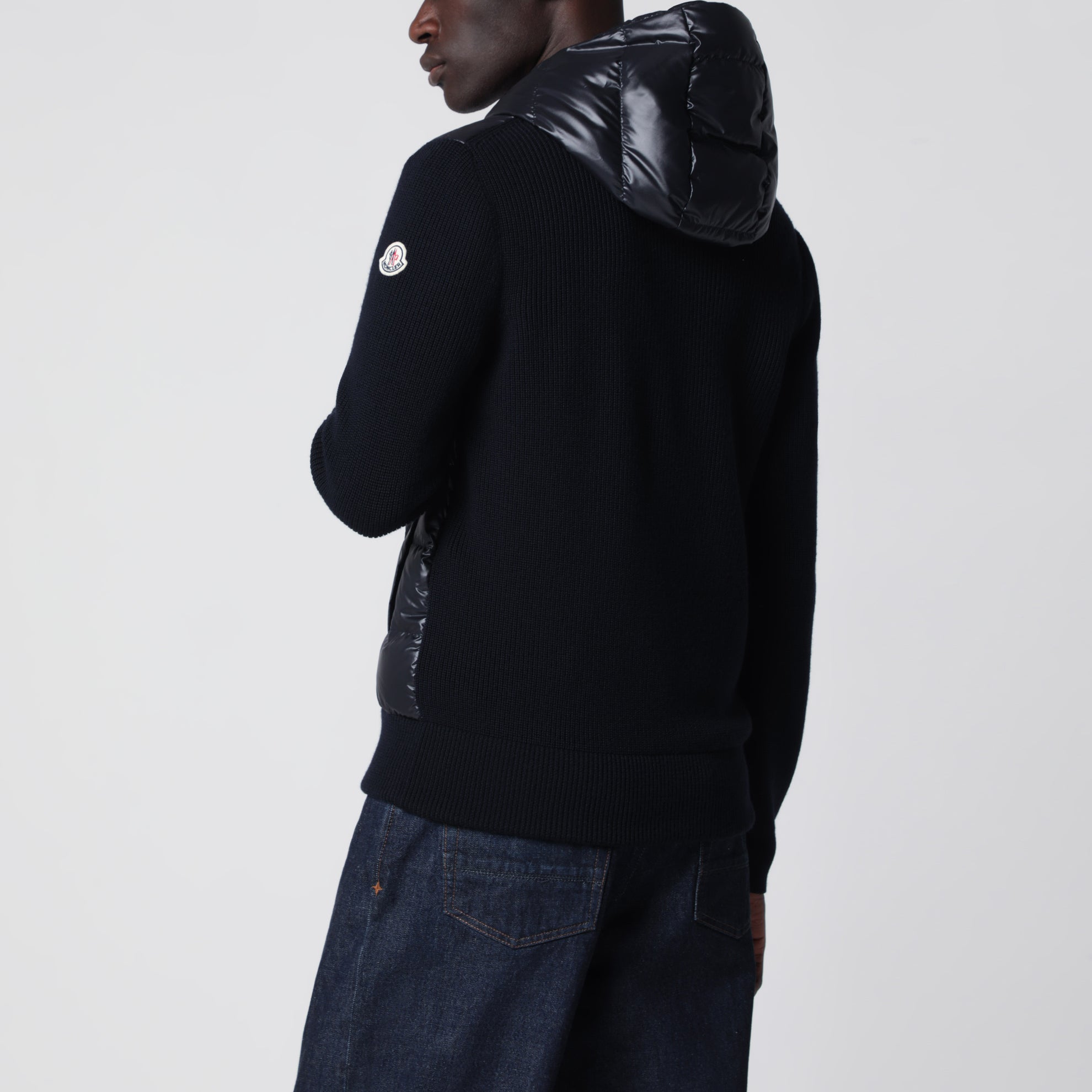 Sweat à capuche zippé en laine matelassée bleu
