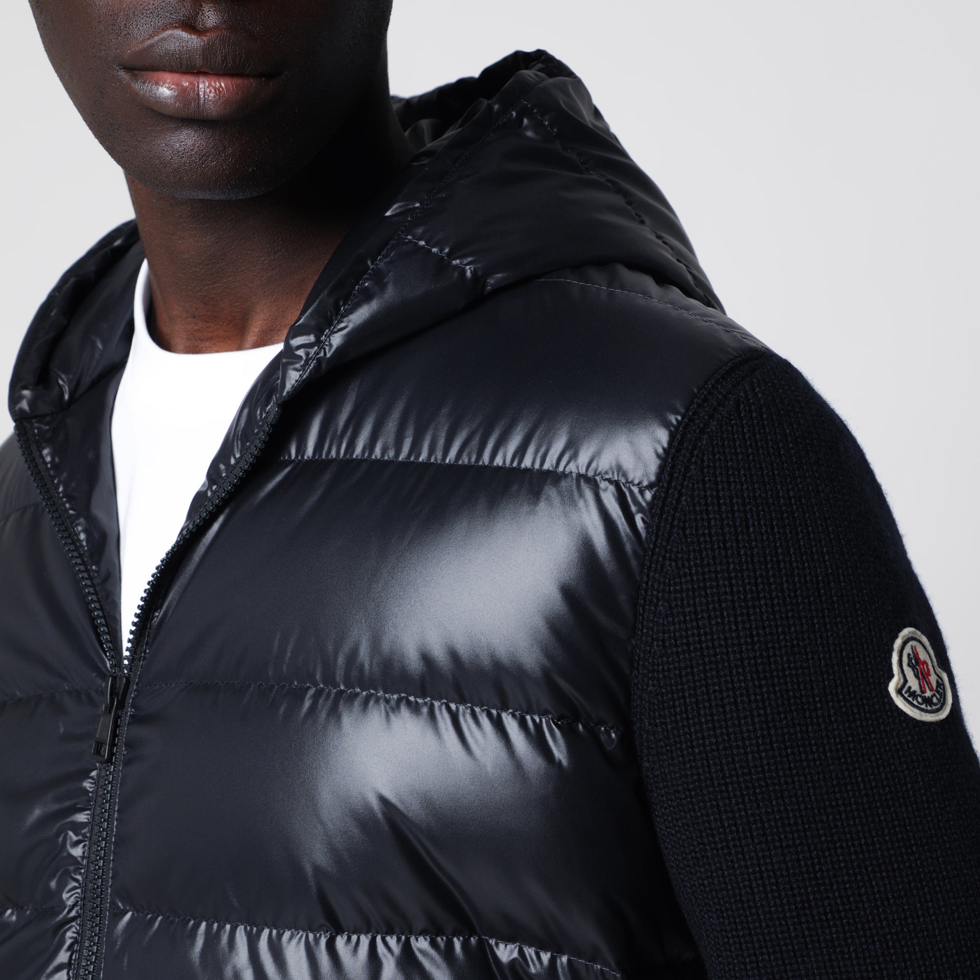 Sweat à capuche zippé en laine matelassée bleu