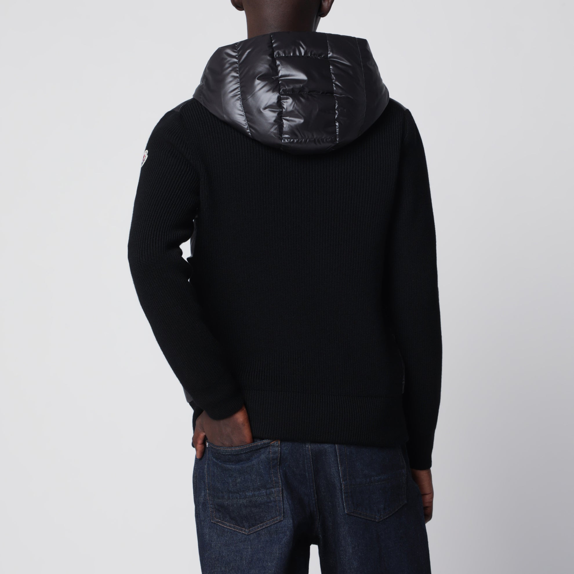 Black padded wool zip-up hoodie