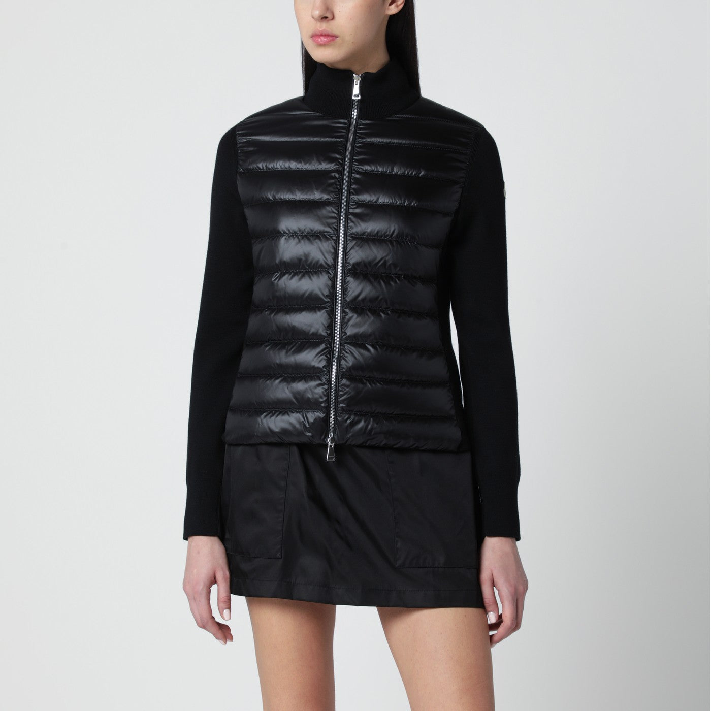 Cardigan imbottito in lana con zip nero