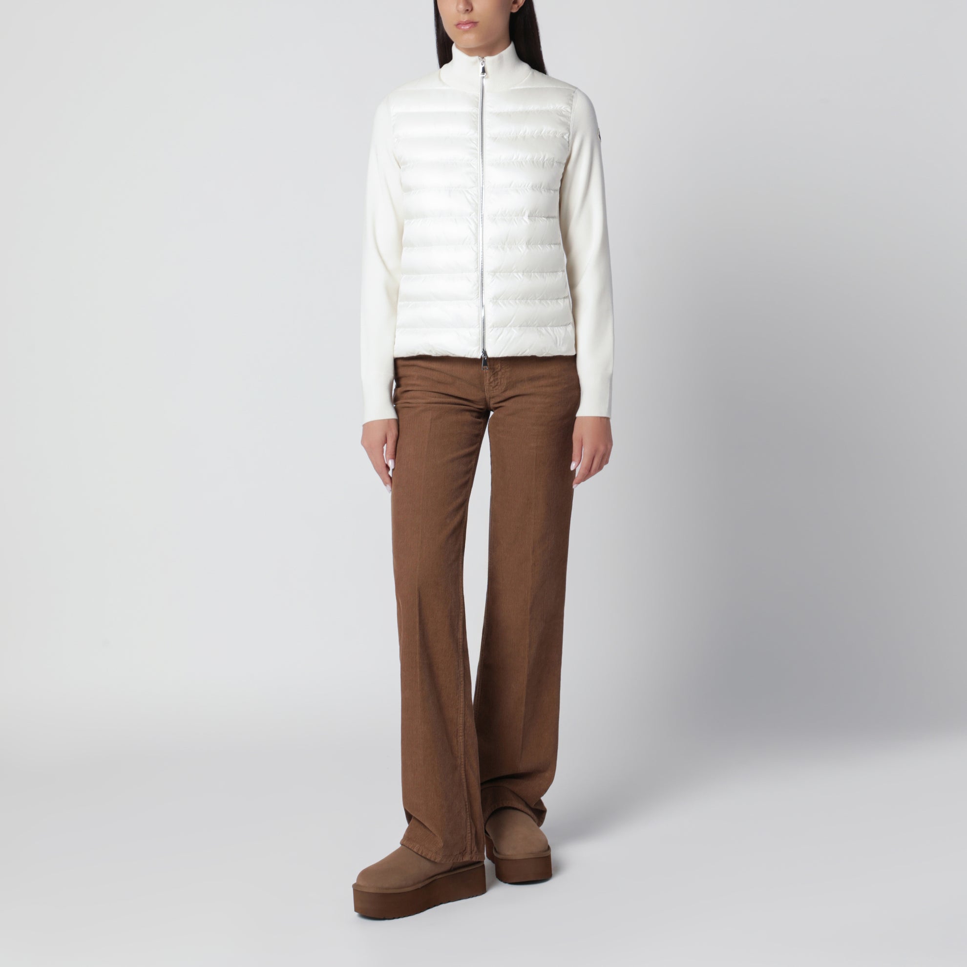 Cardigan con zip imbottito bianco