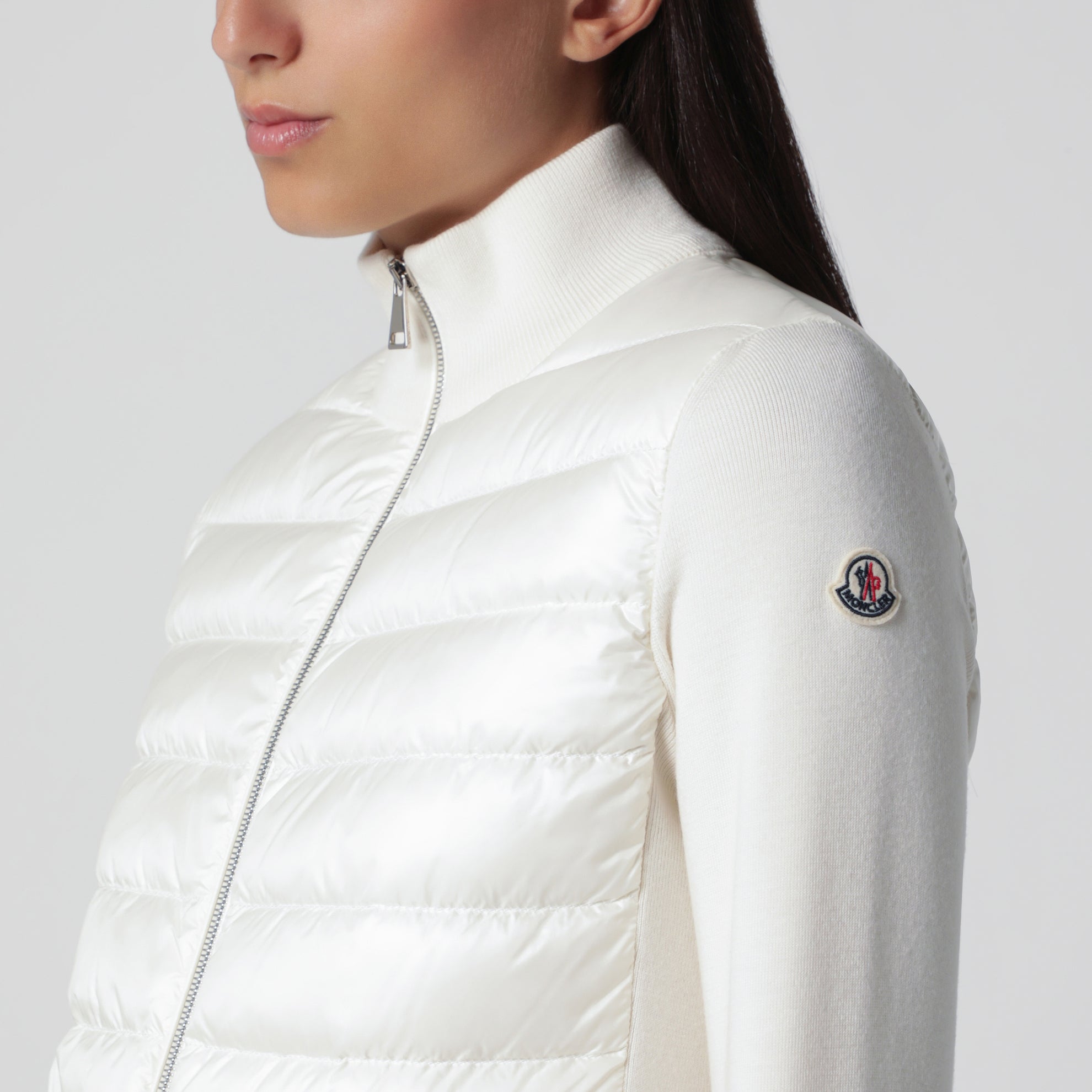 Cardigan con zip imbottito bianco
