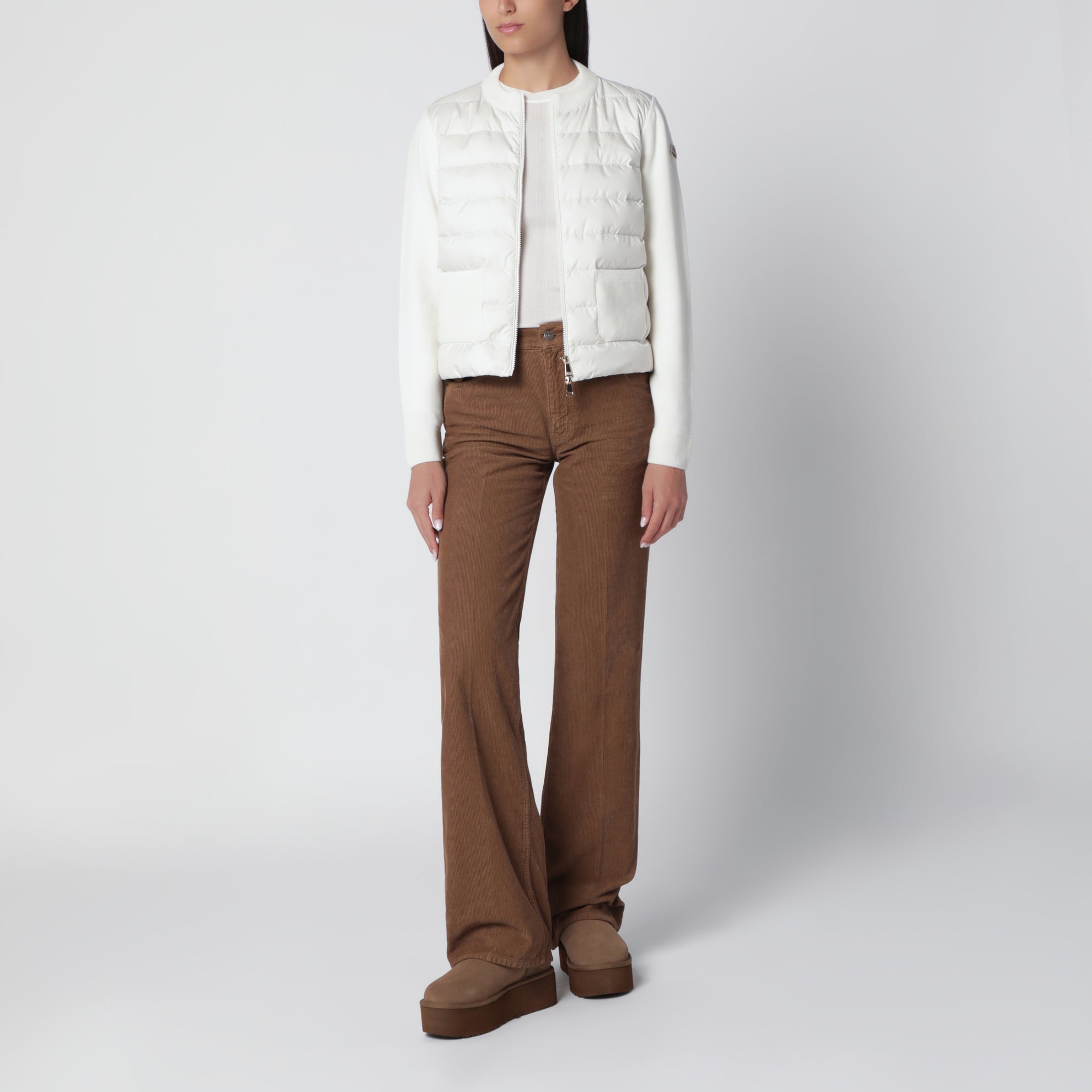 Cardigan con zip imbottito bianco