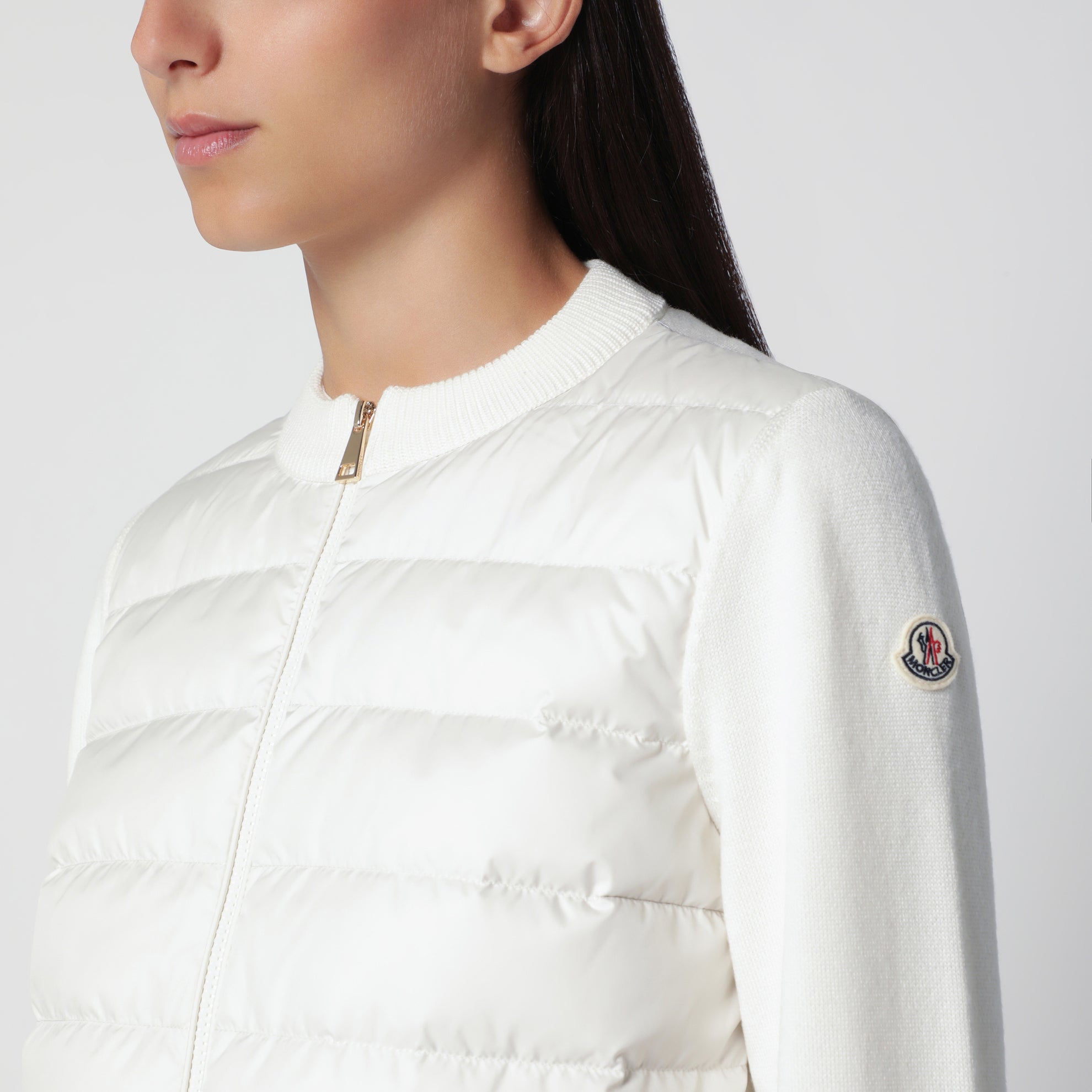 Cardigan con zip imbottito bianco