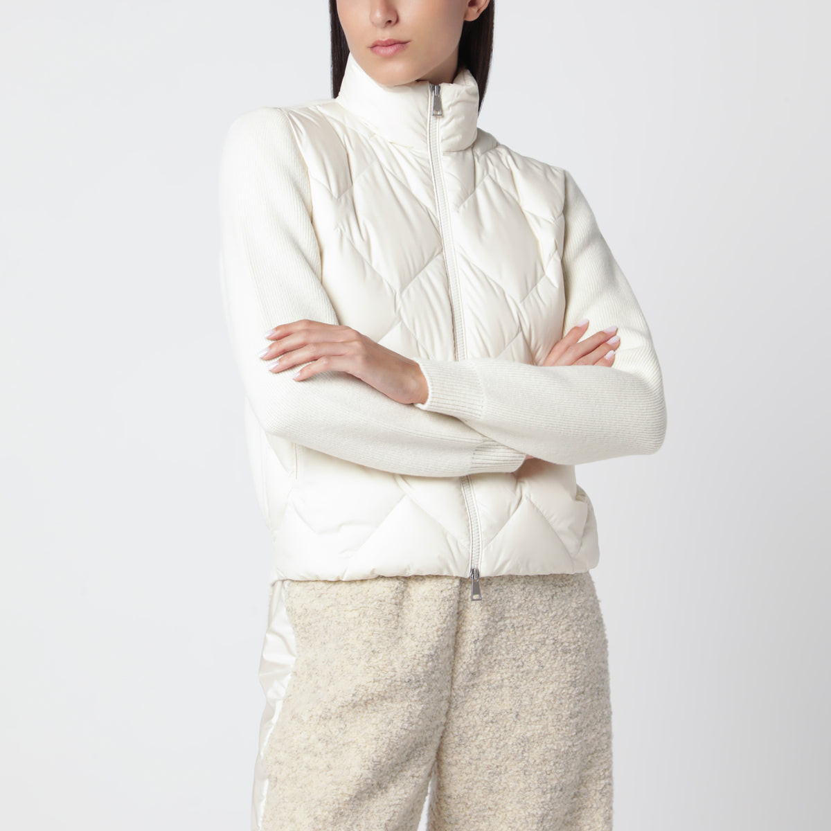White padded zip-up cardigan