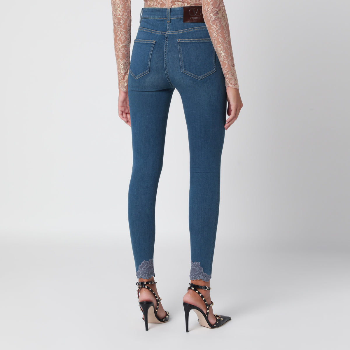 Jeans slim blu medio con pizzo