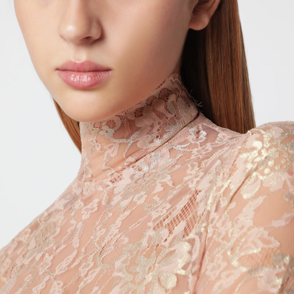 Nude semi-sheer floral lace bodysuit
