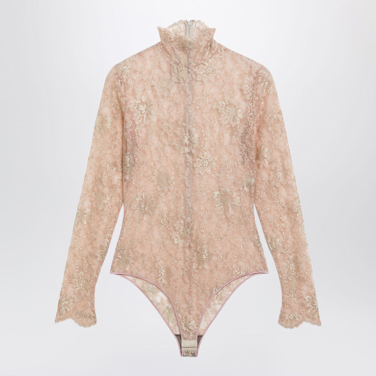 Nude semi-sheer floral lace bodysuit
