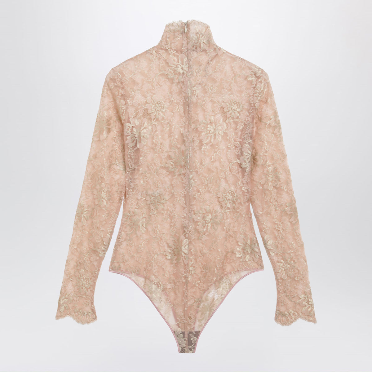 Nude semi-sheer floral lace bodysuit
