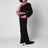 Black long silk dress with pink draping