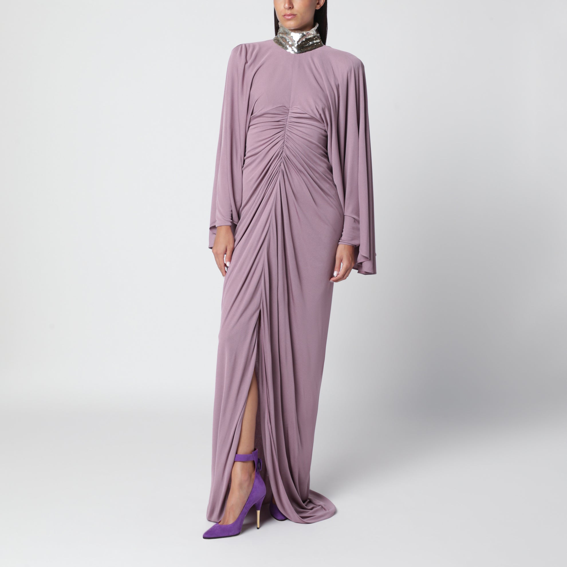 Mauve pink draped long dress
