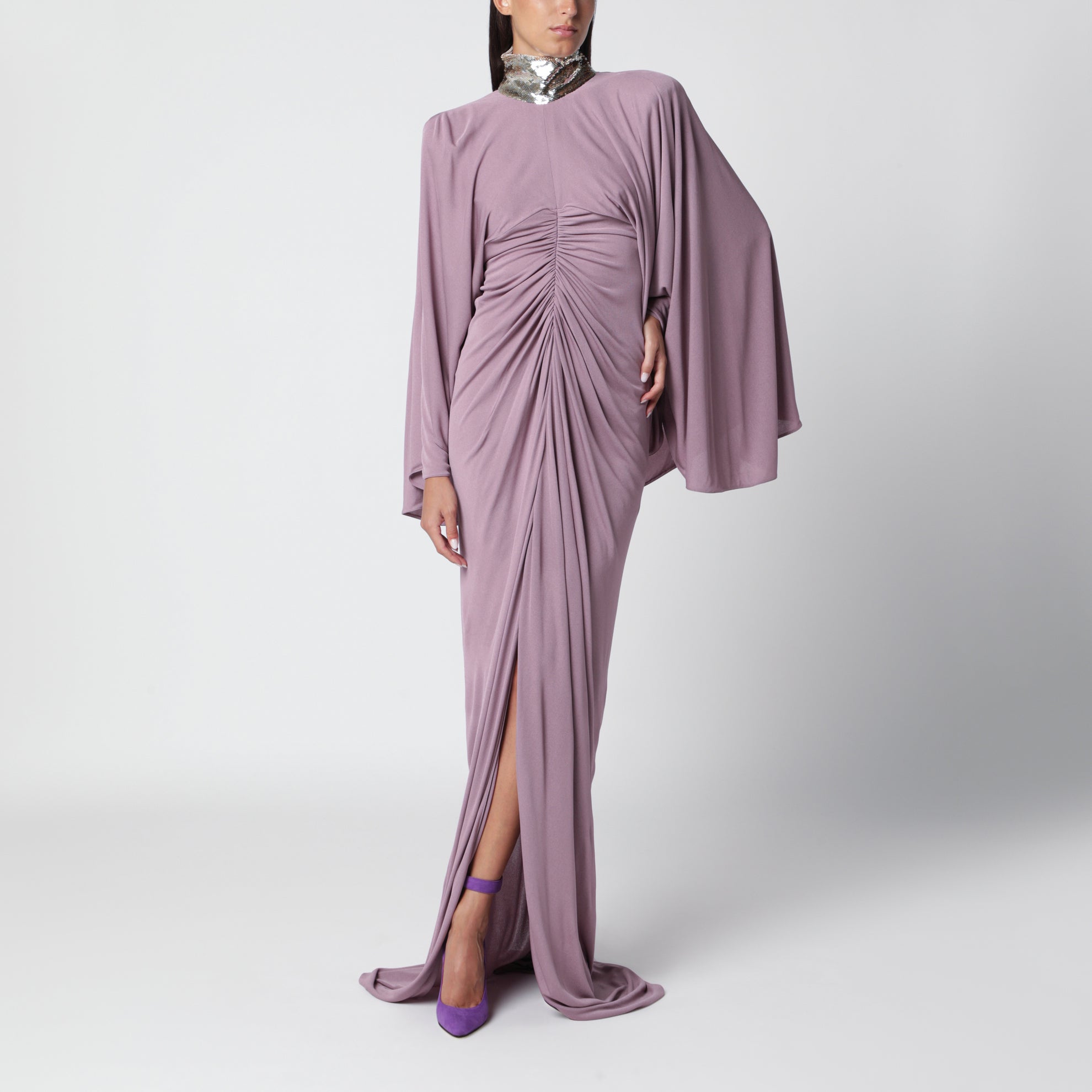 Mauve pink draped long dress