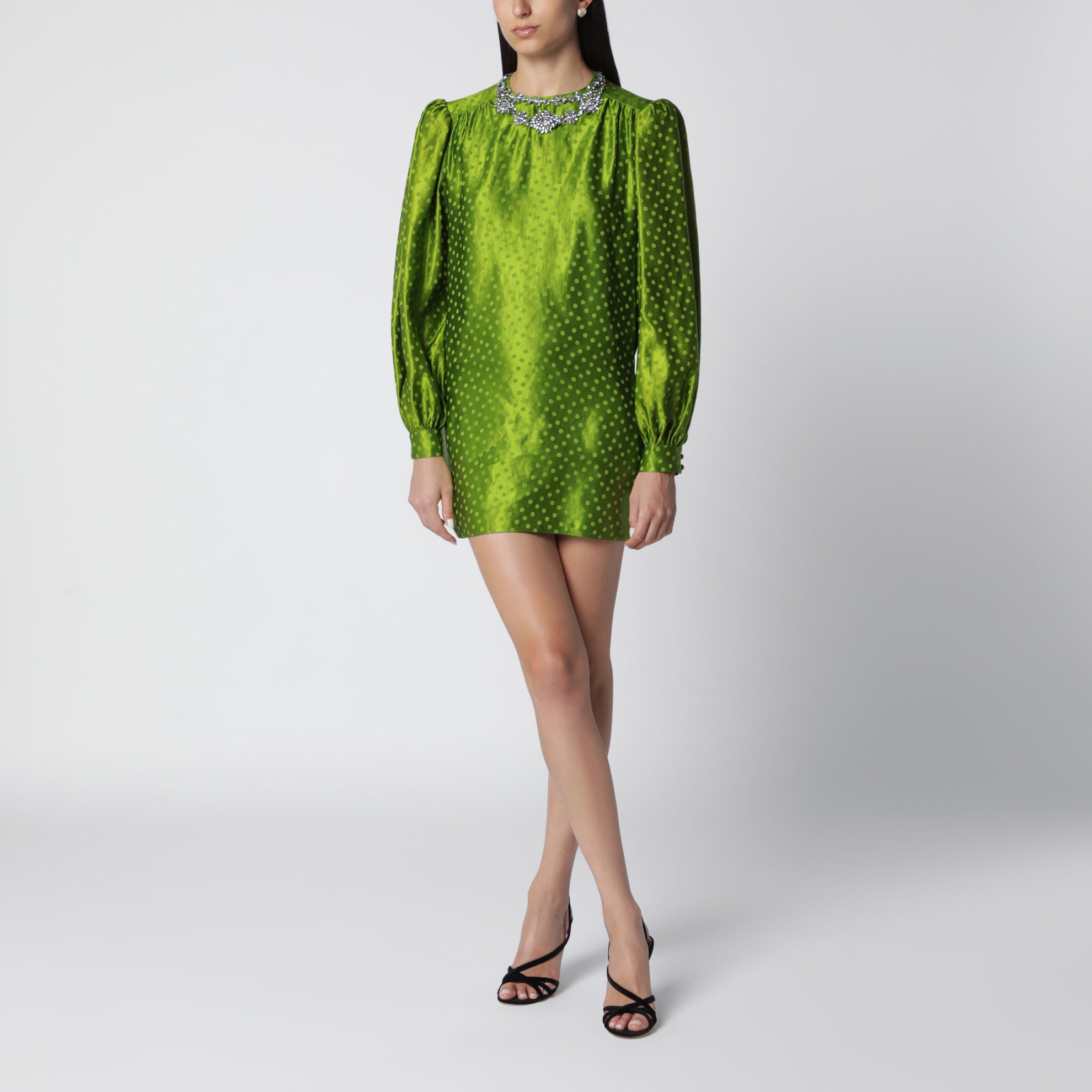 Avocado Polka-Dot Silk-Blend Jacquard Mini Dress