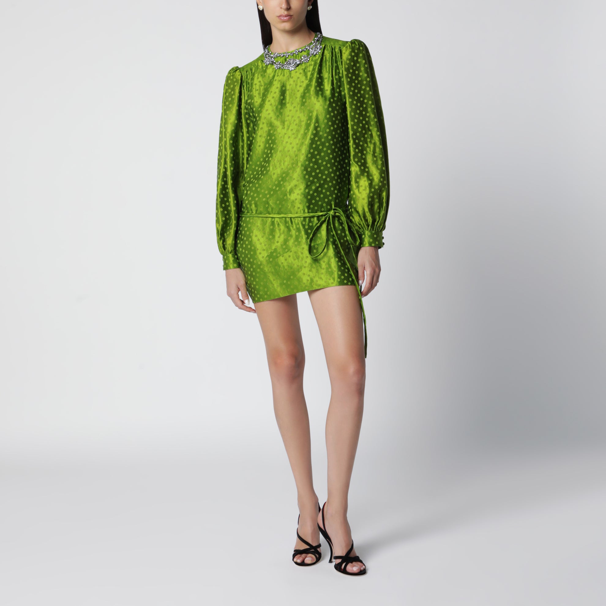 Avocado Polka-Dot Silk-Blend Jacquard Mini Dress