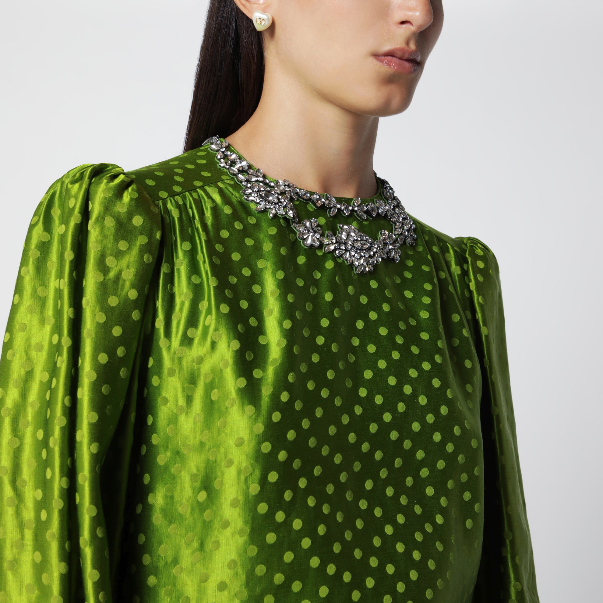 Avocado Polka-Dot Silk-Blend Jacquard Mini Dress