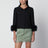 Black Jacket with a Peter Pan Collar in Virgin Wool and Silk