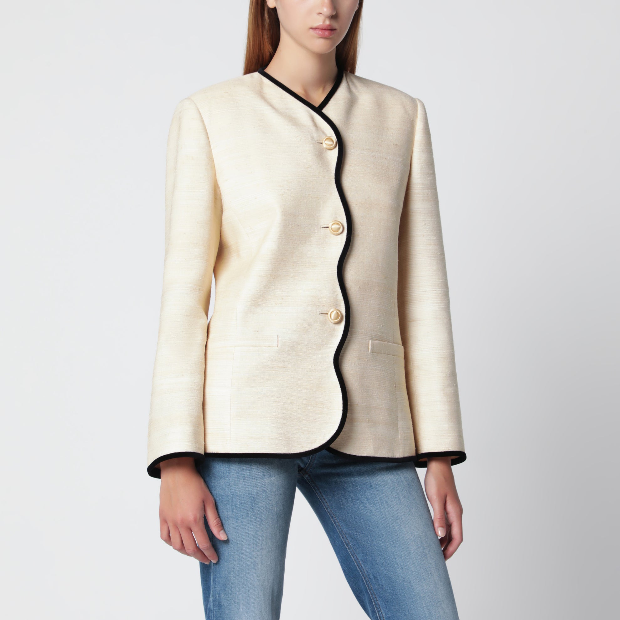 Jacke aus Seide und Leinen in Milchhonig-Farbe