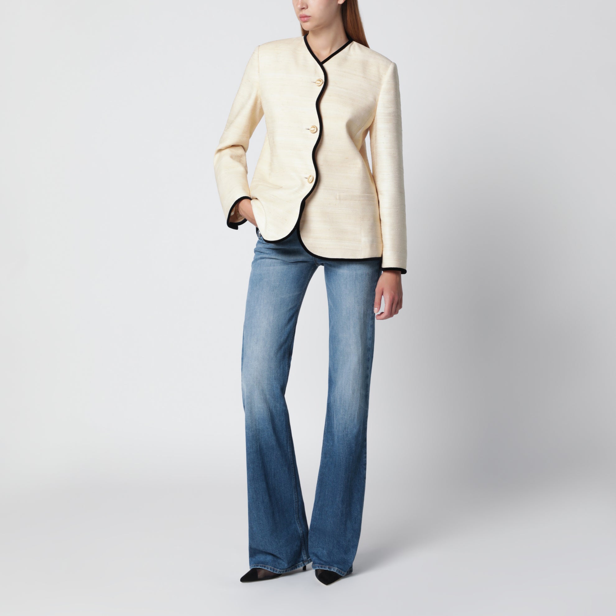 Jacke aus Seide und Leinen in Milchhonig-Farbe