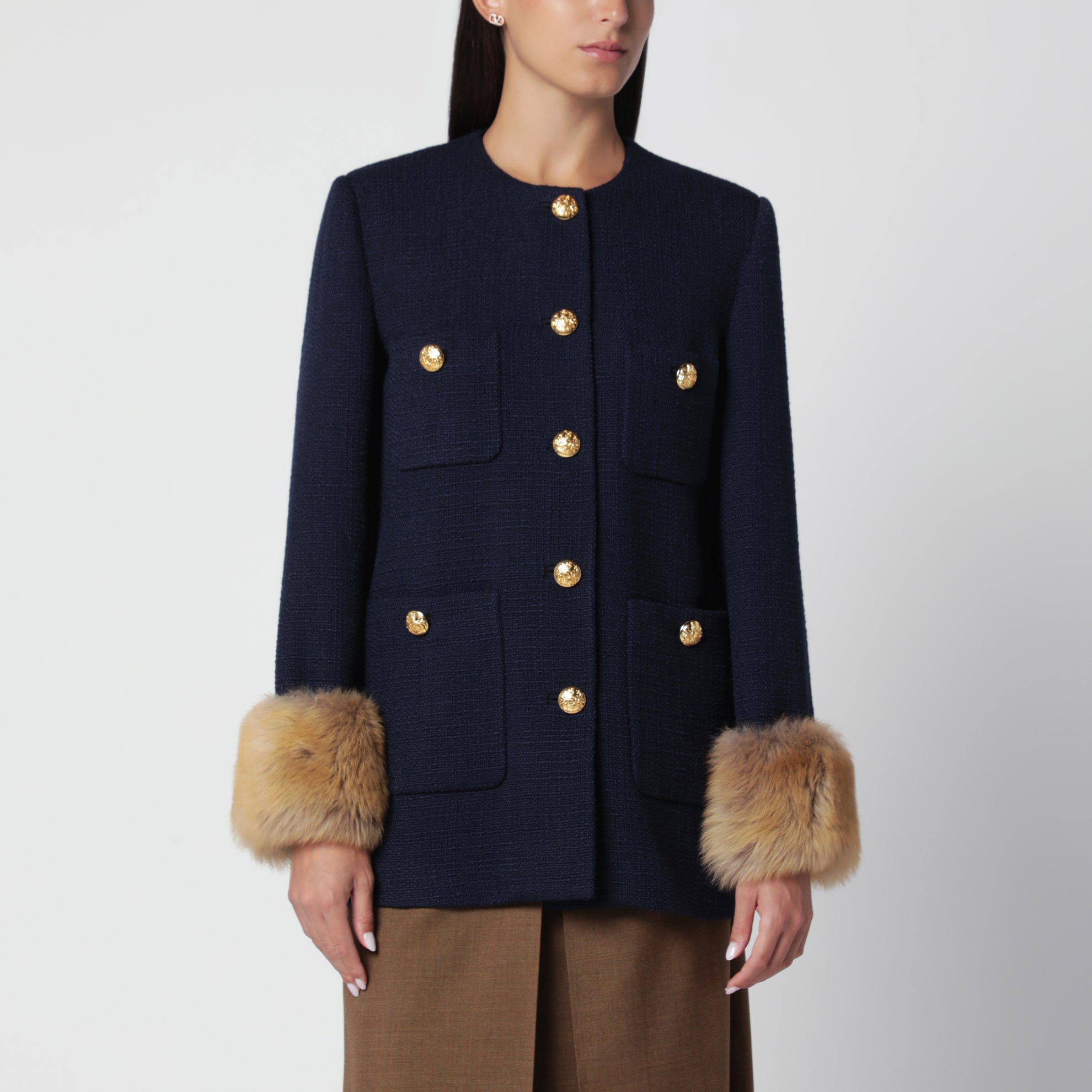 Navy peacoat in wool tweed