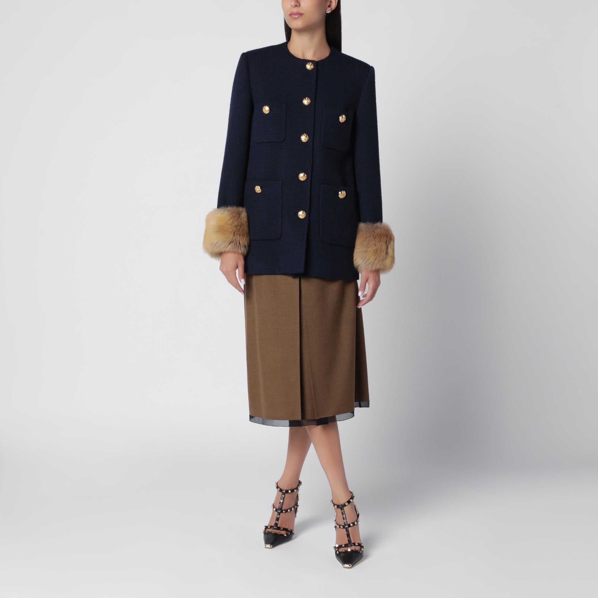 Navy peacoat in wool tweed