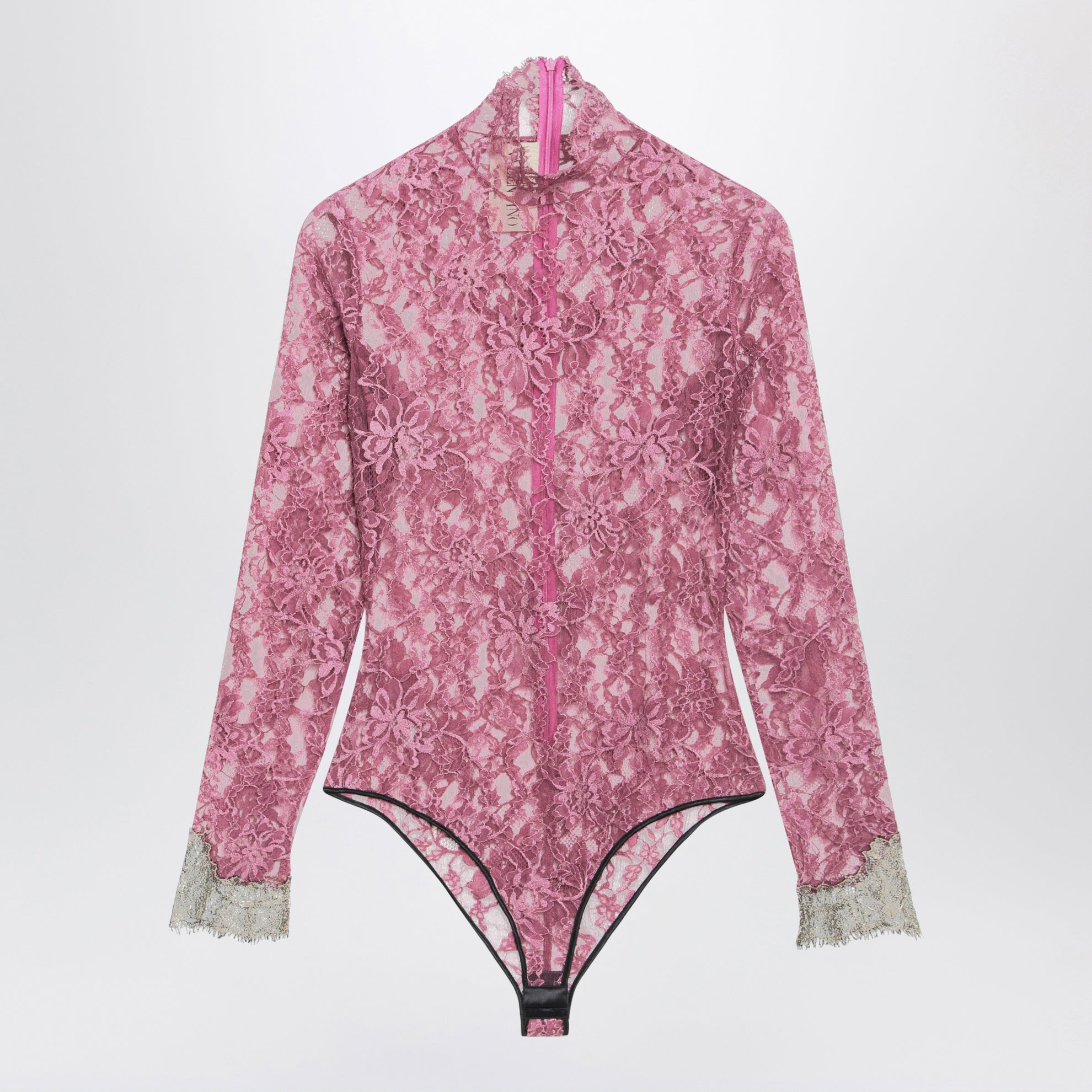Body in pizzo bordeaux con polsi a contrasto