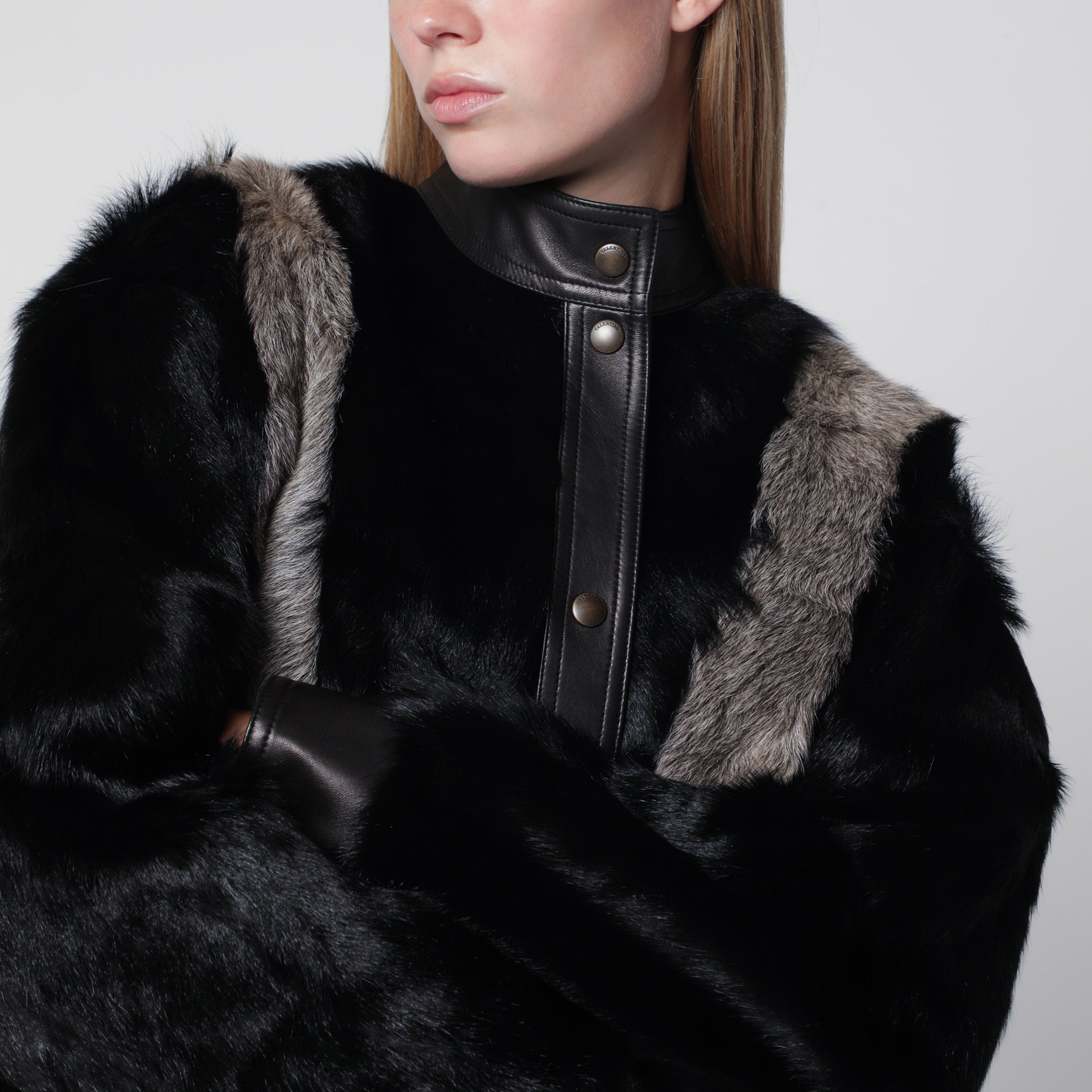 Valentino Black/Grey shearling and leather jacket | TheDoubleF