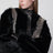 Veste en shearling et cuir noir/gris