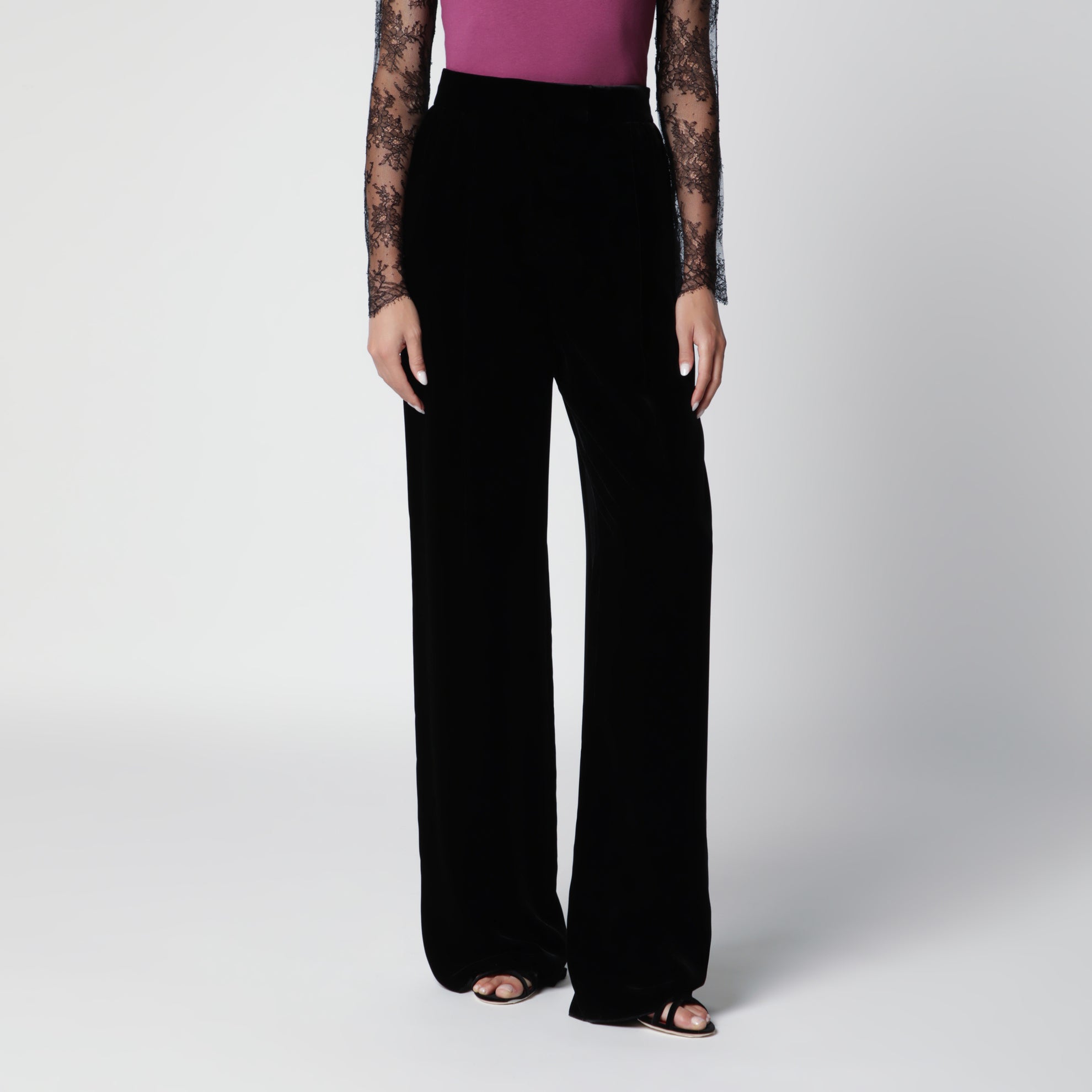 Black viscose-blend trousers