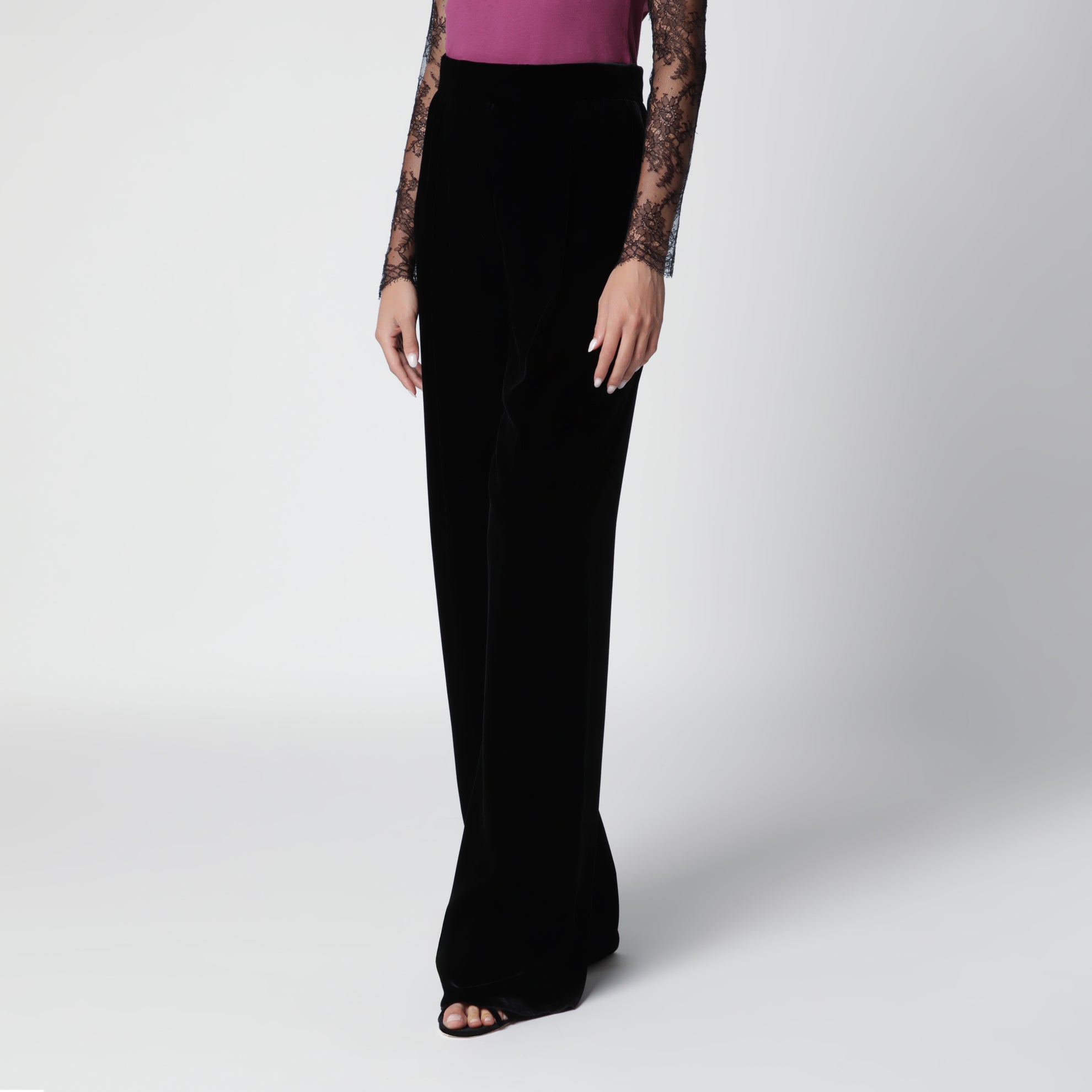Black viscose-blend trousers